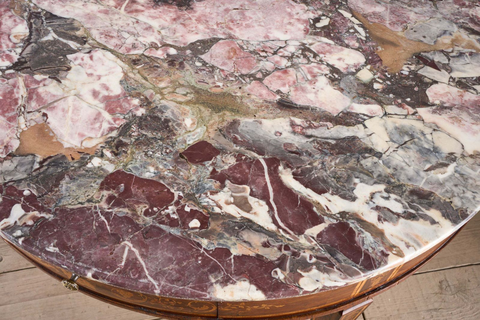 Large 19th Century Inlaid Italian Circular Table With Purple Marble photo vintage