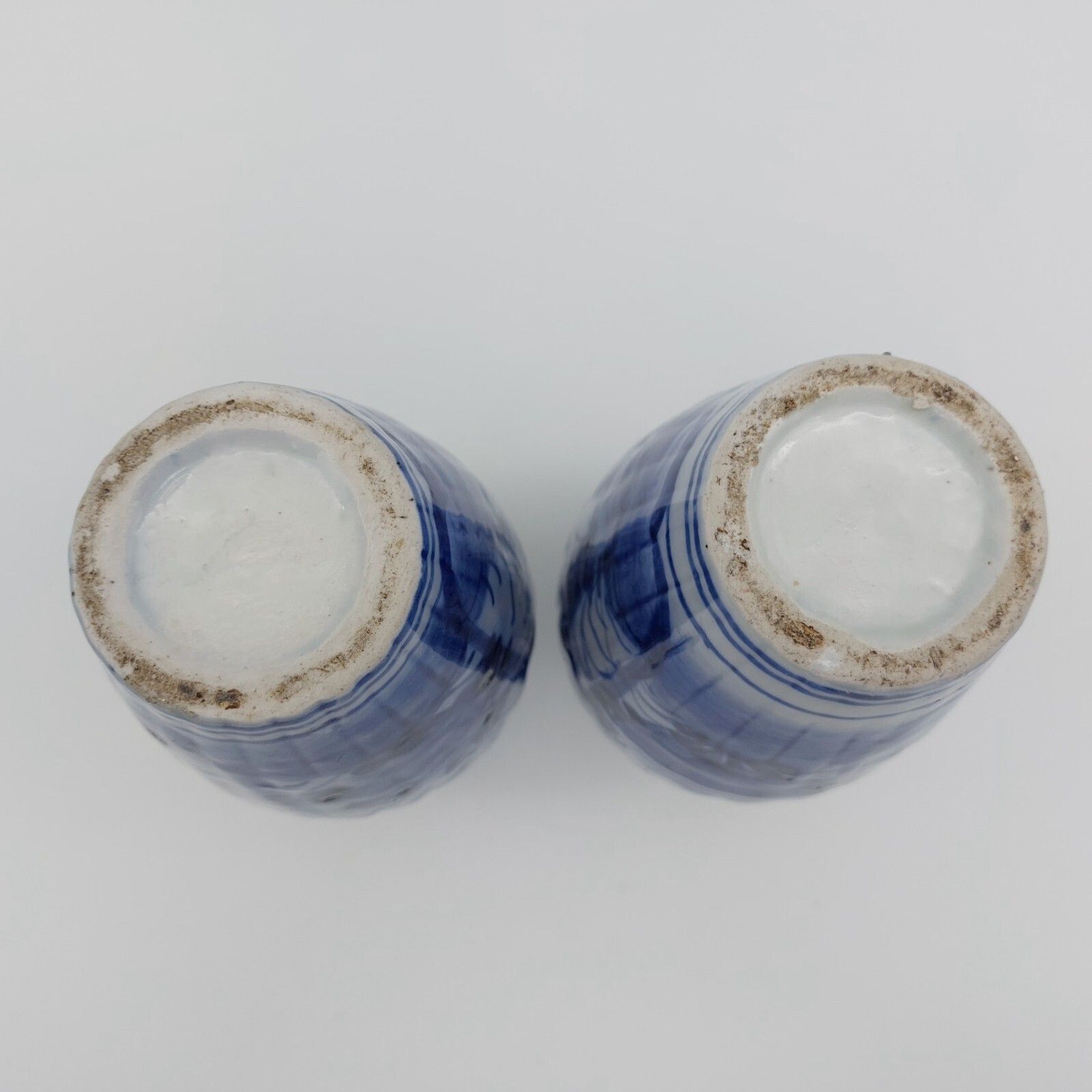 Antique Japanese Flow Blue Vase Pair C19th Century Blue & White 20.5cm Height photo vintage