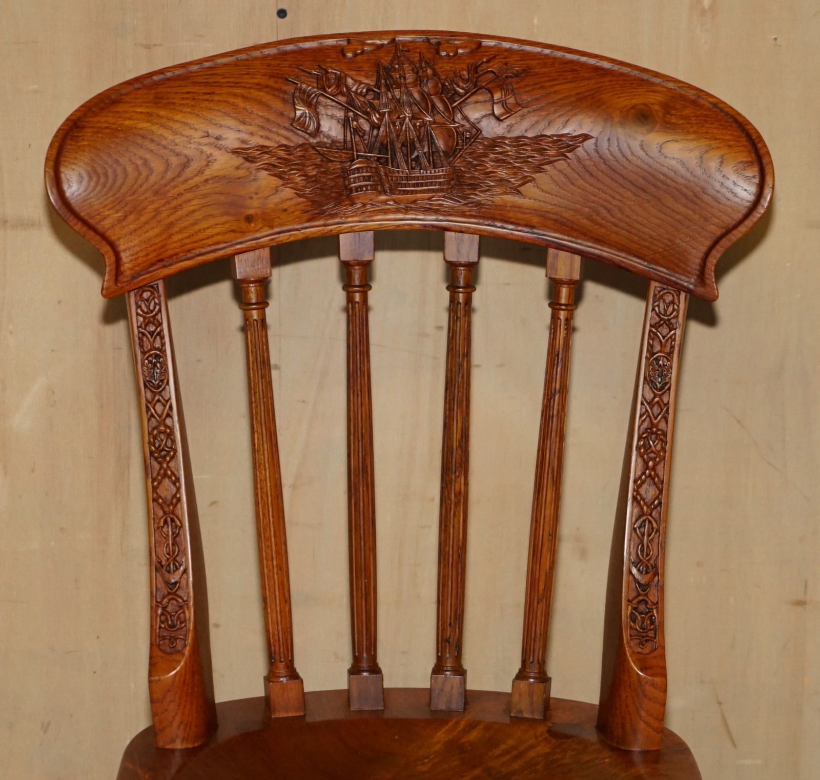 34/200 Stewart Linford Admiral Nelson H.M.S Victory Hand Carved Burl Oak Chair photo vintage