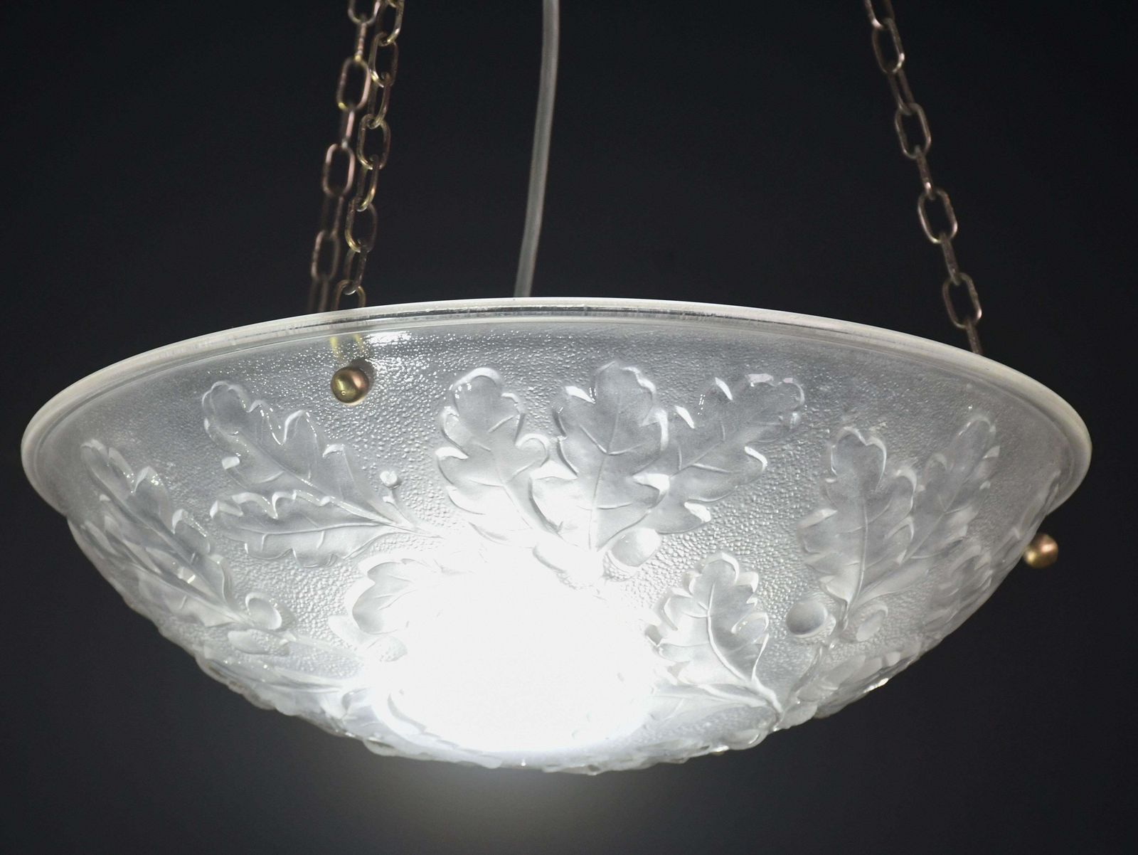 French Art Deco Glass Bowl Pendant Chandelier With Floral Pattern, 1950 photo for sale