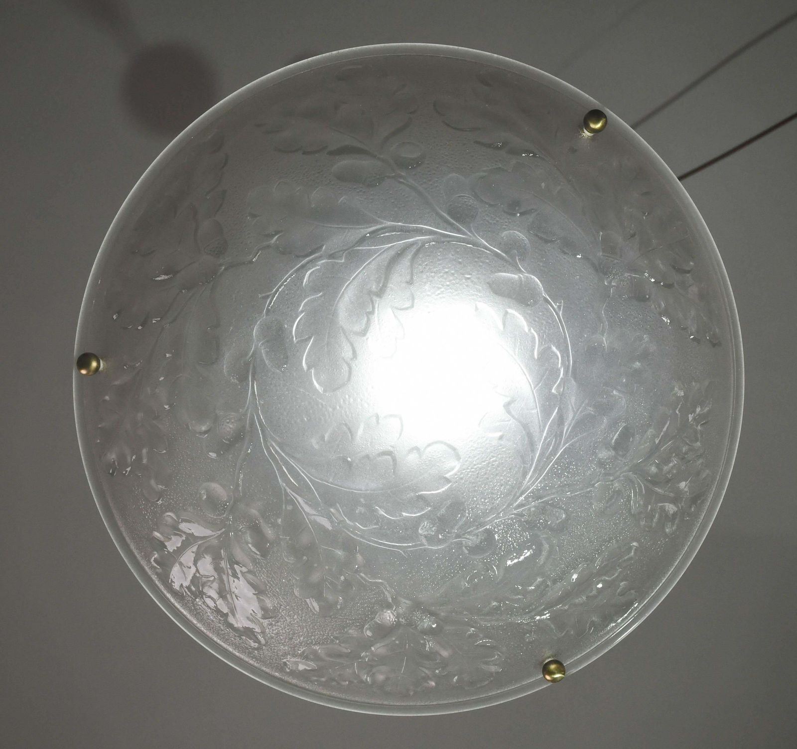 photo for sale French Art Deco Glass Bowl Pendant Chandelier With Floral Pattern, 1950