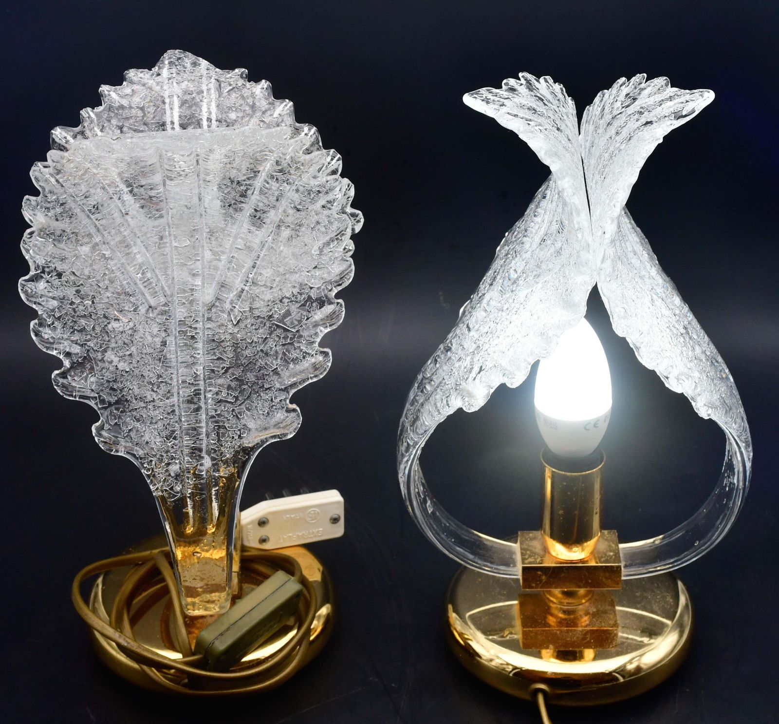 photo for sale Set Of 2 Murano Glass "Swan Shape" Table Lamps Trasparent Leaves