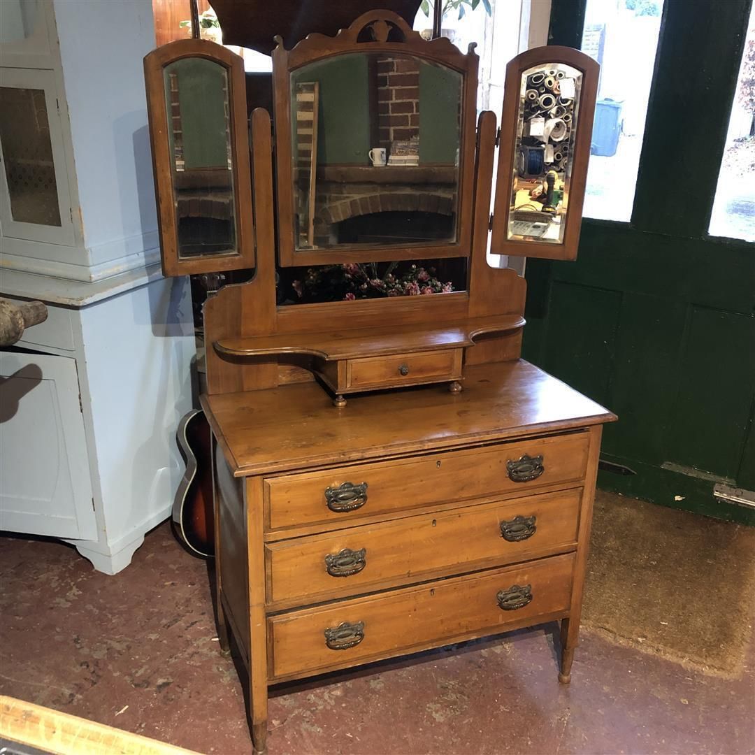 Antique Satinwood Dressing Chest Of Drawers With Mirrored Top 1910s photo vintage