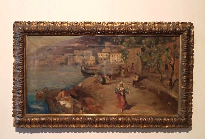 Oil Painting On Canvas Sallvatore Balsamo (Naples 1894 1922) Marina photo furniture