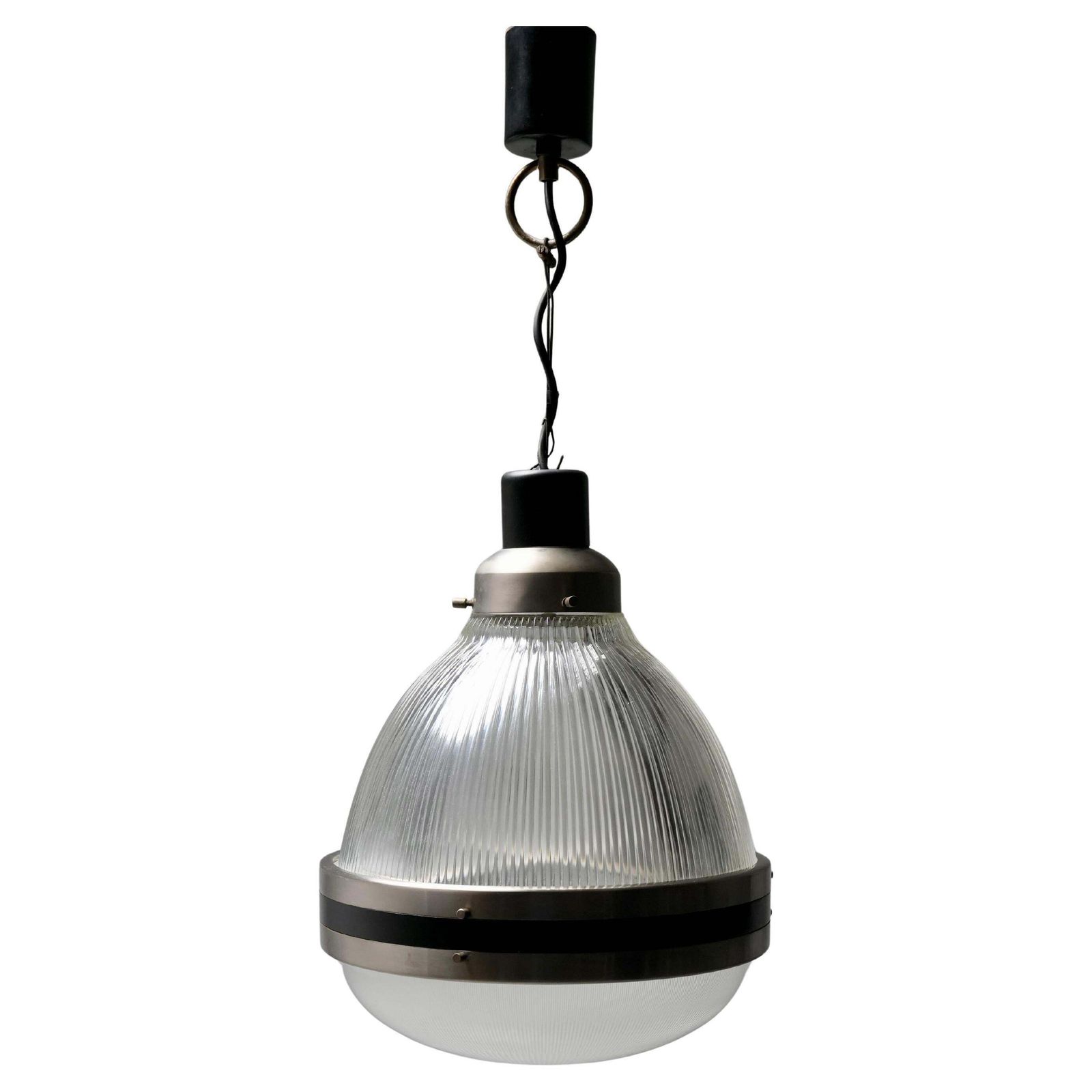 Pendant In Black Painted Metal And Glass, Italy, 1960's