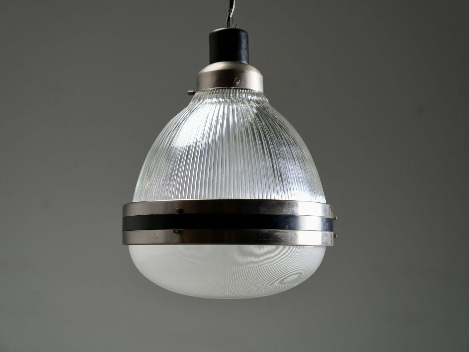 Pendant In Black Painted Metal And Glass, Italy, 1960's photo furniture