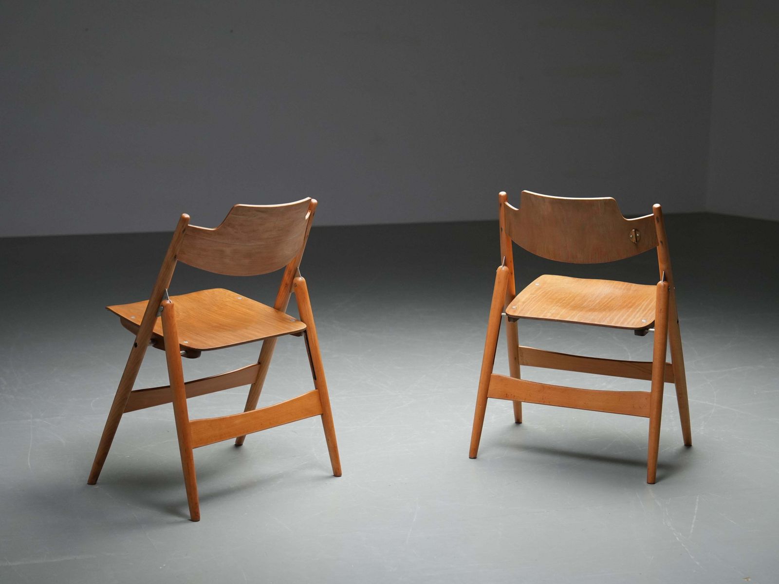 Set Of 2 Egon Eiermann Folding Chairs In Beech And Metal, Germany, 1950's photo 663.0