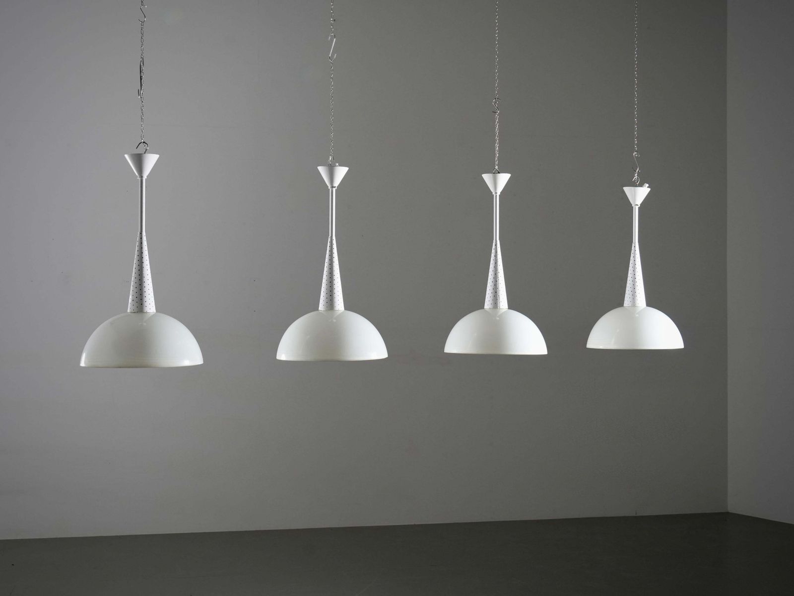 Set Of 2 Mathieu Matégot For Holophane Ceiling Lamps In Metal And Glass, 1960's photo vintage