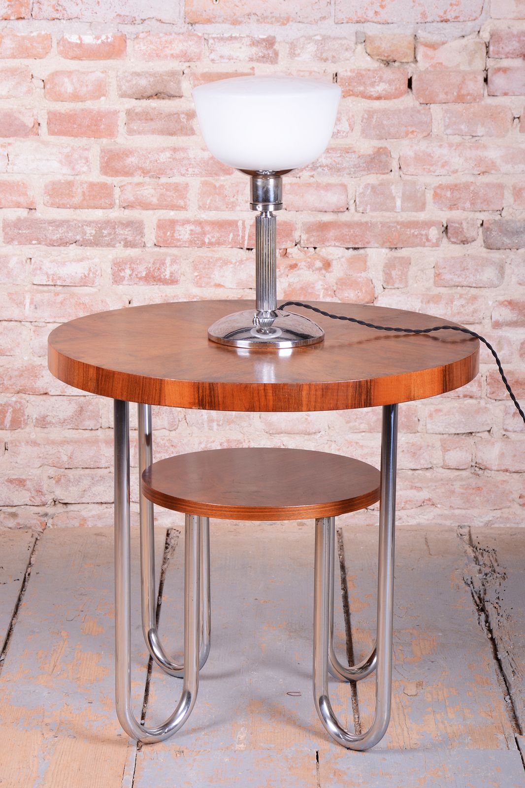 photo for sale Restored Bauhaus Table Lamp, Chrome, Steel, Opaline Glass, Czech, 1930s