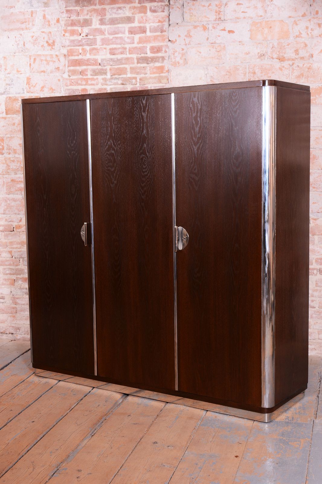 Restored Bauhaus Wardrobe, By Vichr A Spol., Chrome, Steel, Oak, Czech, 1930s photo 3600.0