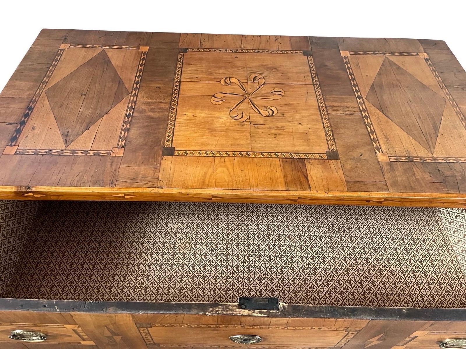 photo for sale 18th Century Walnut Austrian Chest Of Drawers With Fruitwood Inlay