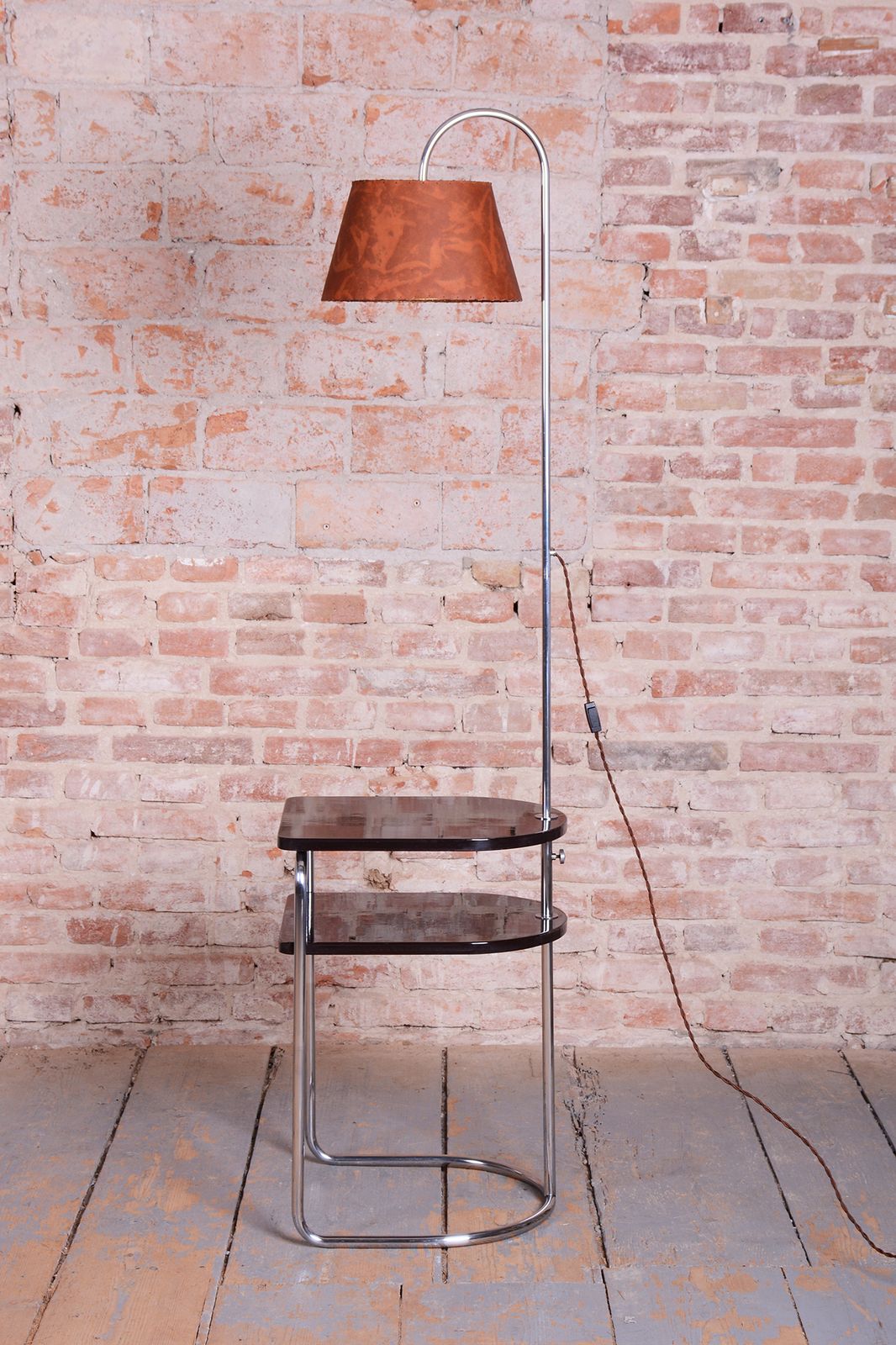 Restored Bauhaus Floor Lamp, By Thonet, Chrome, Oak, Chrome, Czech, 1930s photo 1700.0