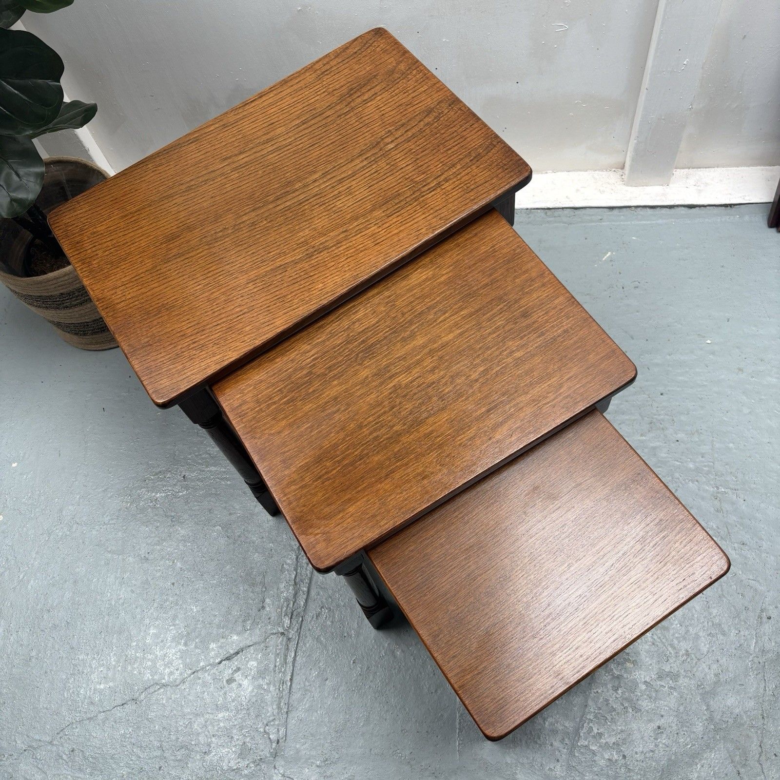 Vintage Priory Solid Oak Nest Of Three Tables Old Charm Style photo buy