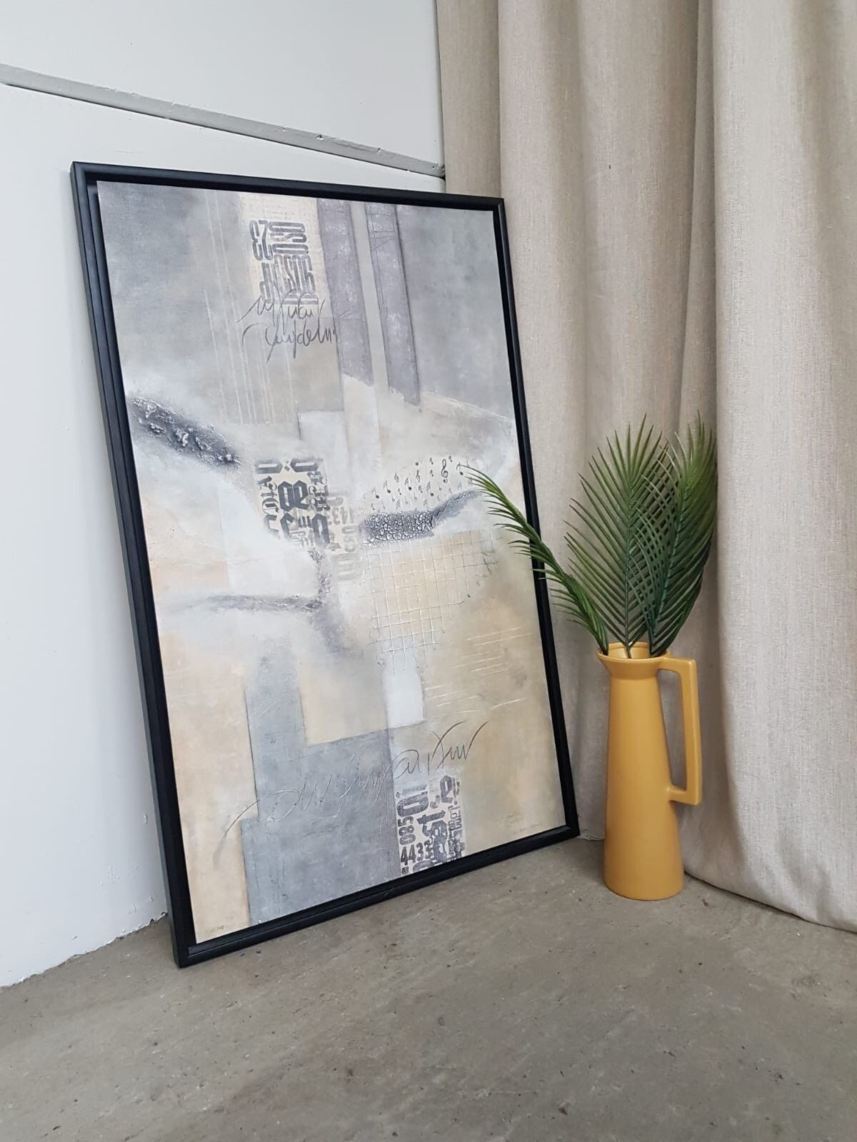 Vtg Late Mid Century Abstract Wall Hanging Signed Print Picture Retro R335 photo furniture