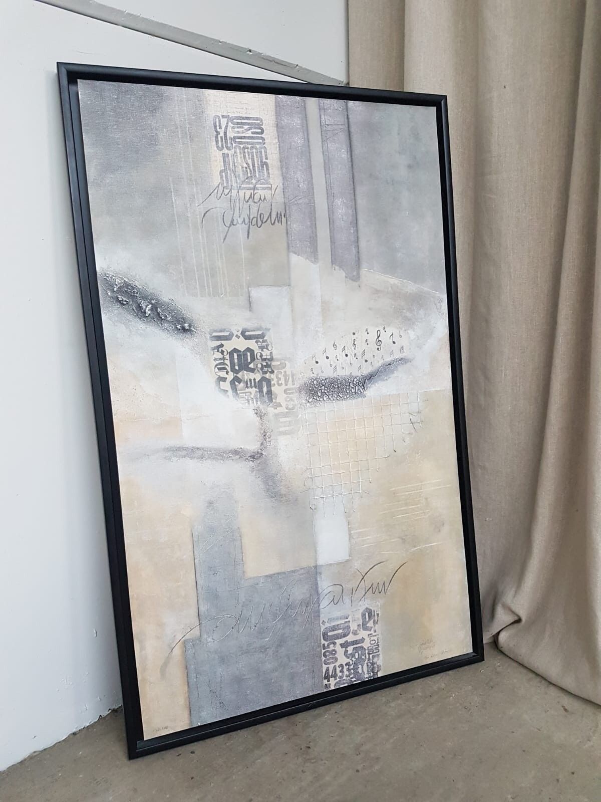 Vtg Late Mid Century Abstract Wall Hanging Signed Print Picture Retro R335 photo 86.25