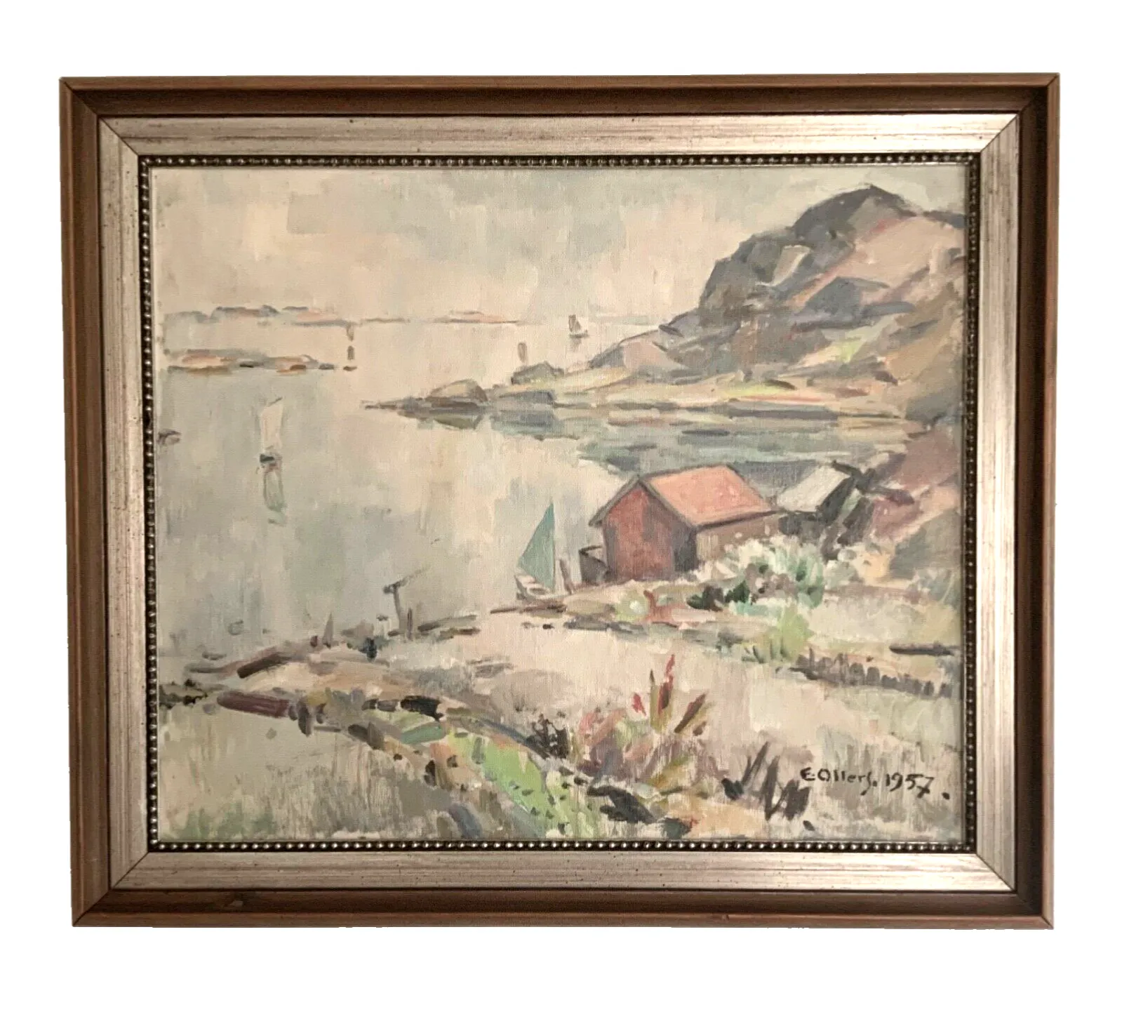 Vintage Impressionist Seascape Oil On Canvas Signed E.Ollers (1888 1959) Framed photo furniture