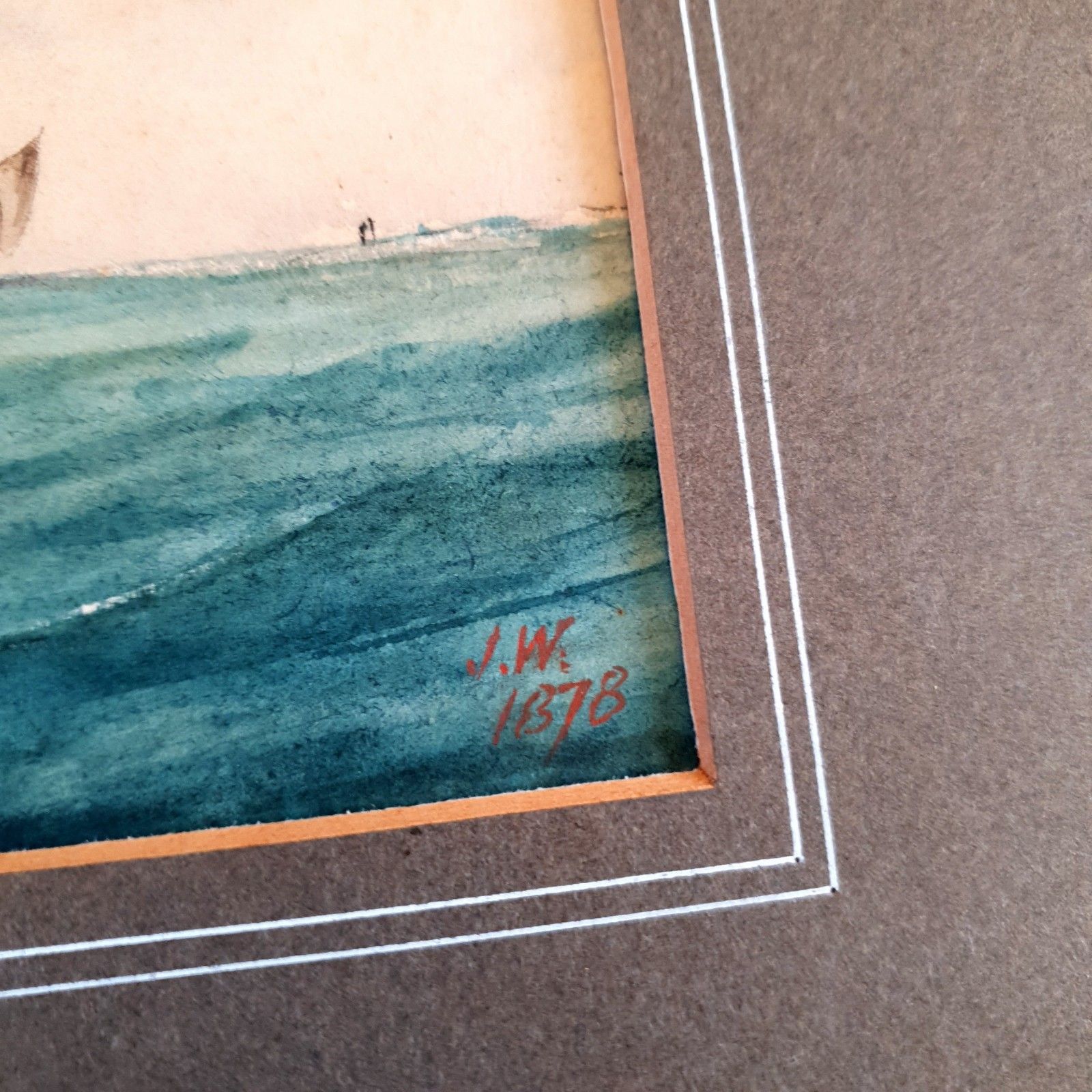 Antique Maritime Watercolour Signed J.W 1878 Fishing Fleet Scene L38x32cm Framed photo vintage