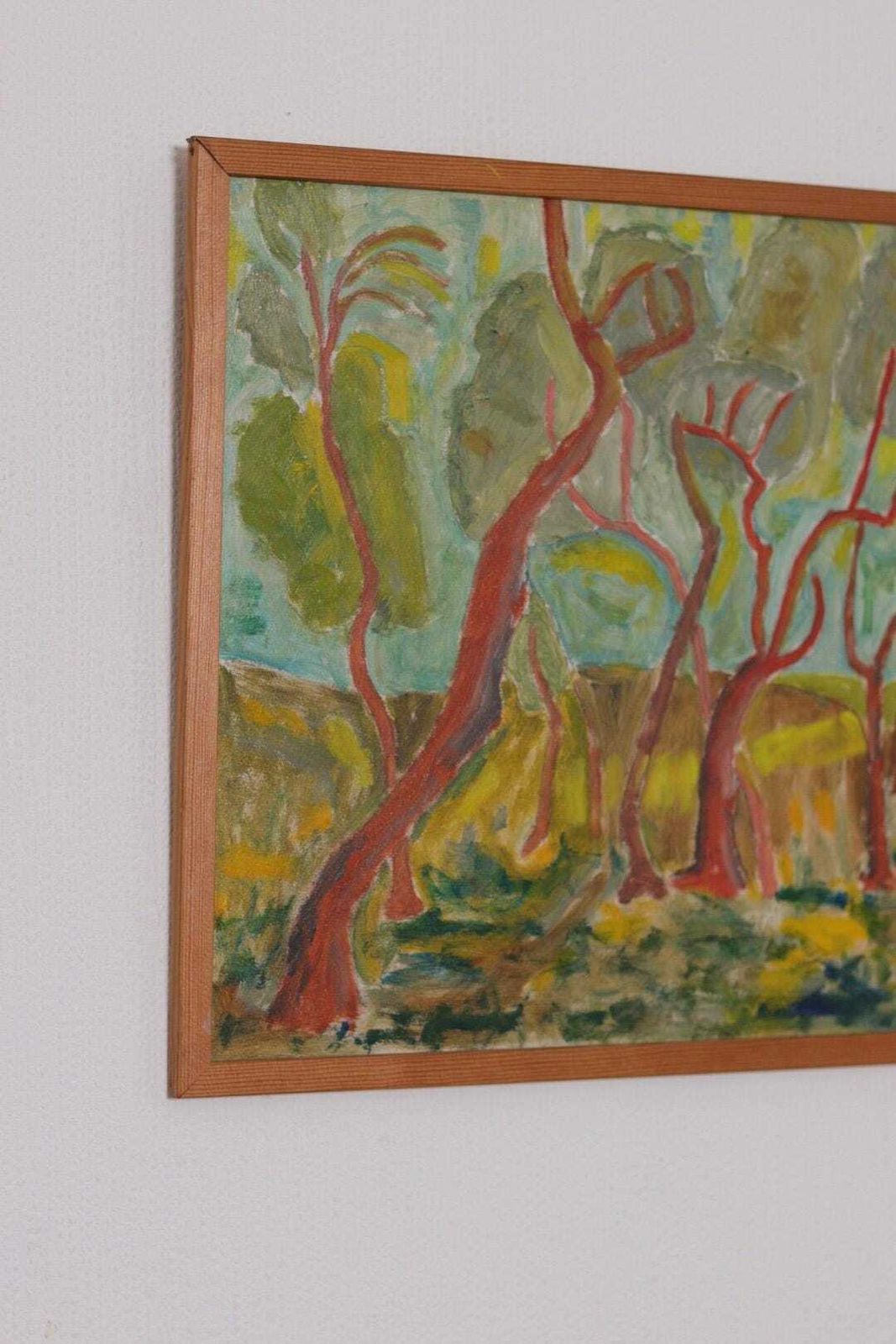 Original Swedish Oil On Panel – “Wavy Trees” By Bertil Almgren – Vintage & Framed  49 × 51 Cm (19.3" × 20.1") photo for sale