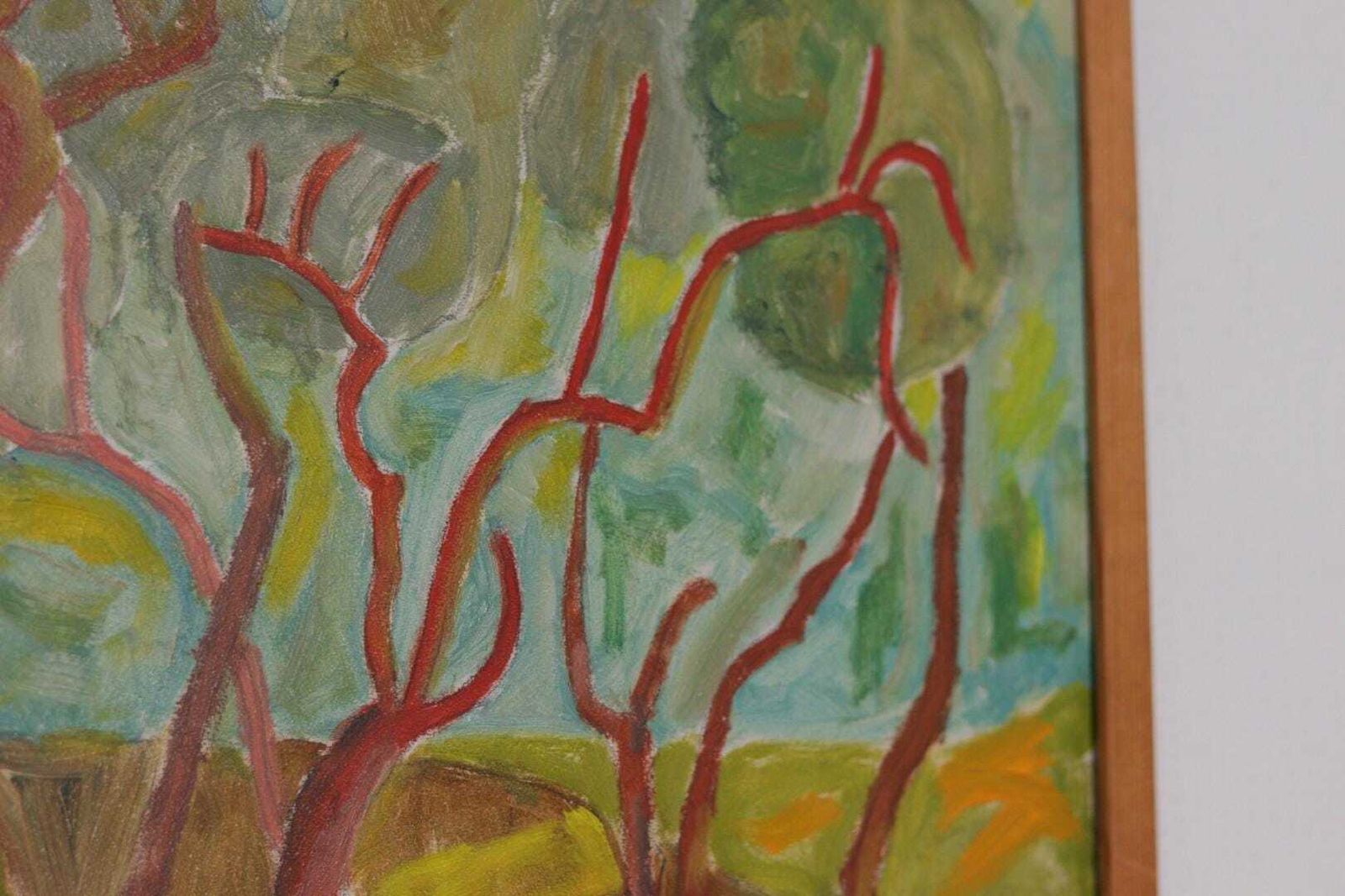 photo furniture Original Swedish Oil On Panel – “Wavy Trees” By Bertil Almgren – Vintage & Framed  49 × 51 Cm (19.3" × 20.1")