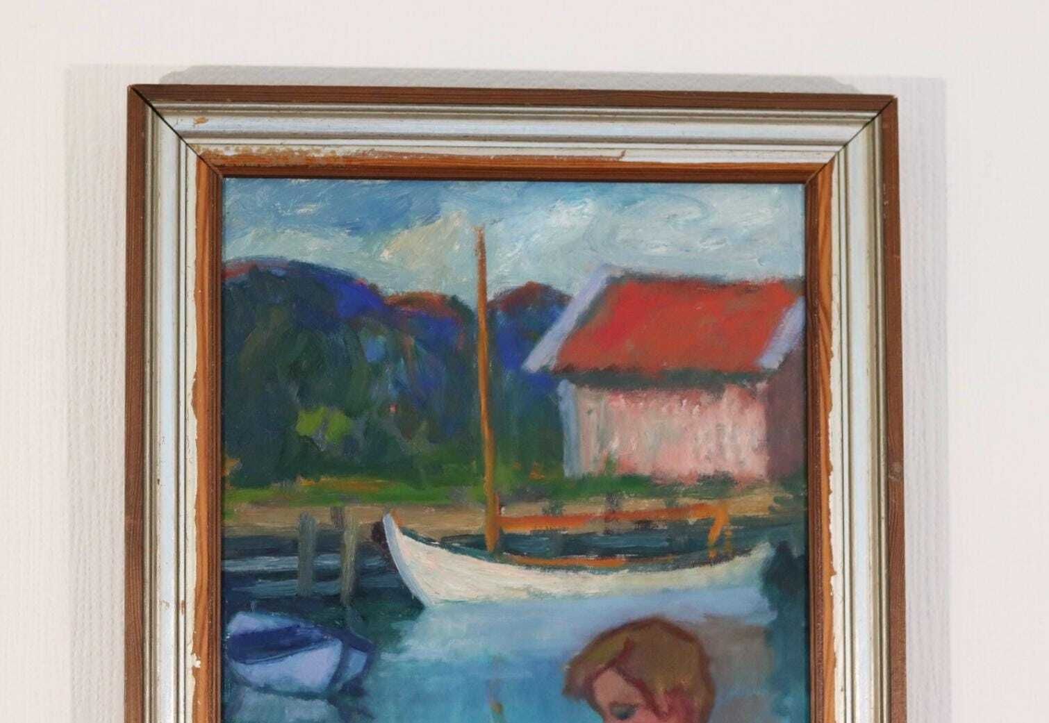 Original Mid Century Swedish Oil On Canvas – “Children Play” By Wilhelm Sjöholm – Vintage & Framed  78 × 44 Cm (30.7" × 17.3") photo vintage