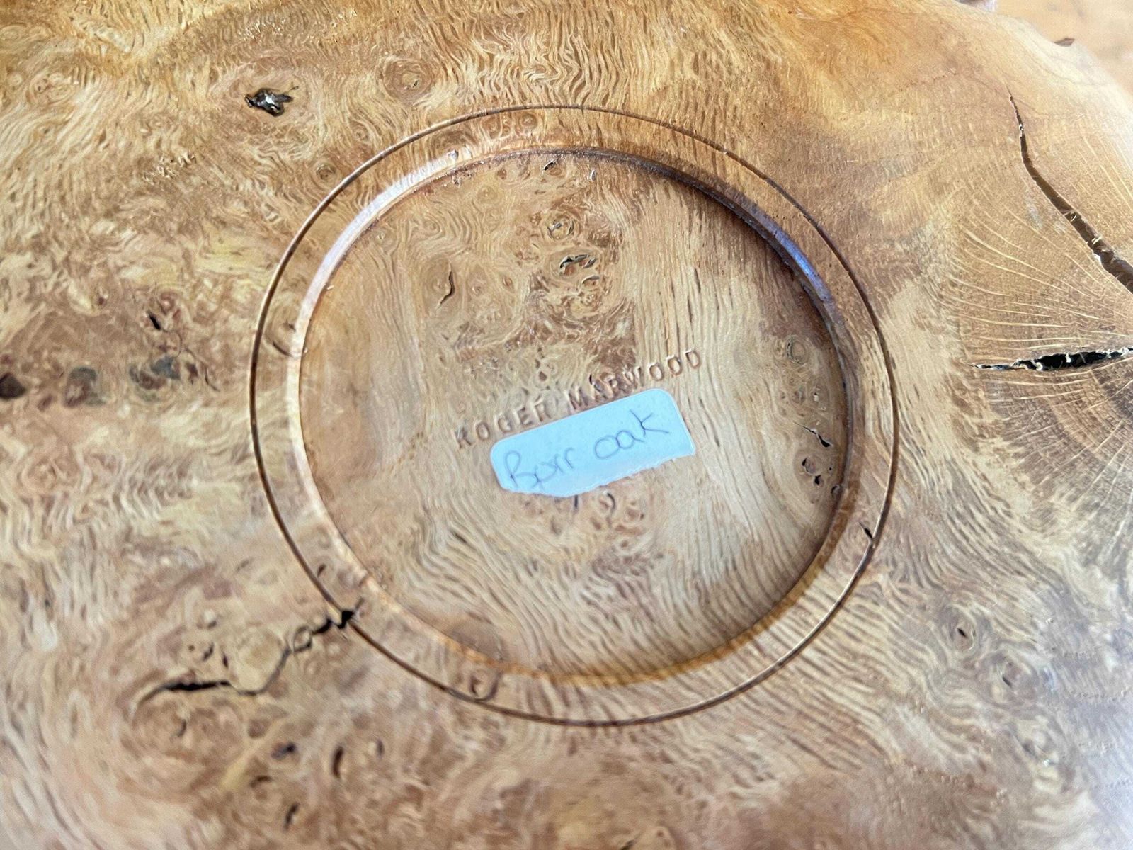 Roger Marwood Signed Burr Oak Bowl & 5 Numbered Specimen Eggs   English Oak, Ebony, Boxwood, Mahogany, Walnut   British Studio Woodturning photo for sale