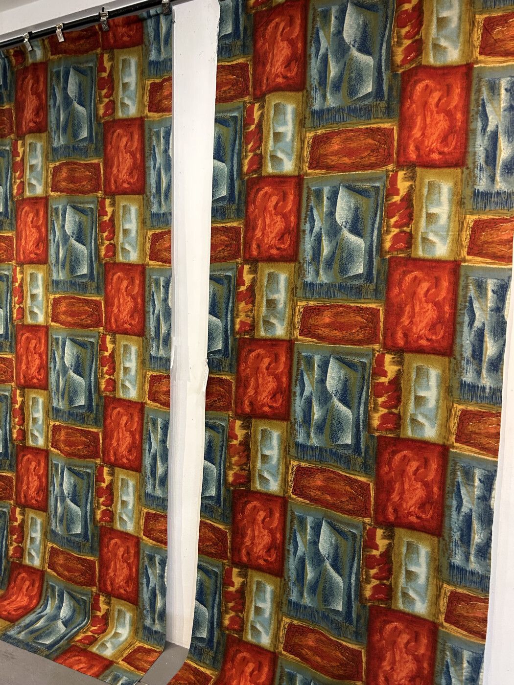 A Pair Of Mid 20th Century Printed Hangings. Each 2.94m X 1.11m photo Textiles