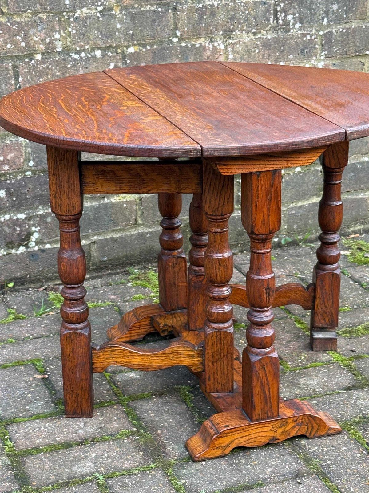 Antique Oak Drop Leaf Occasional Table With Unusual Gateleg Base, Early 20th Century photo Furniture