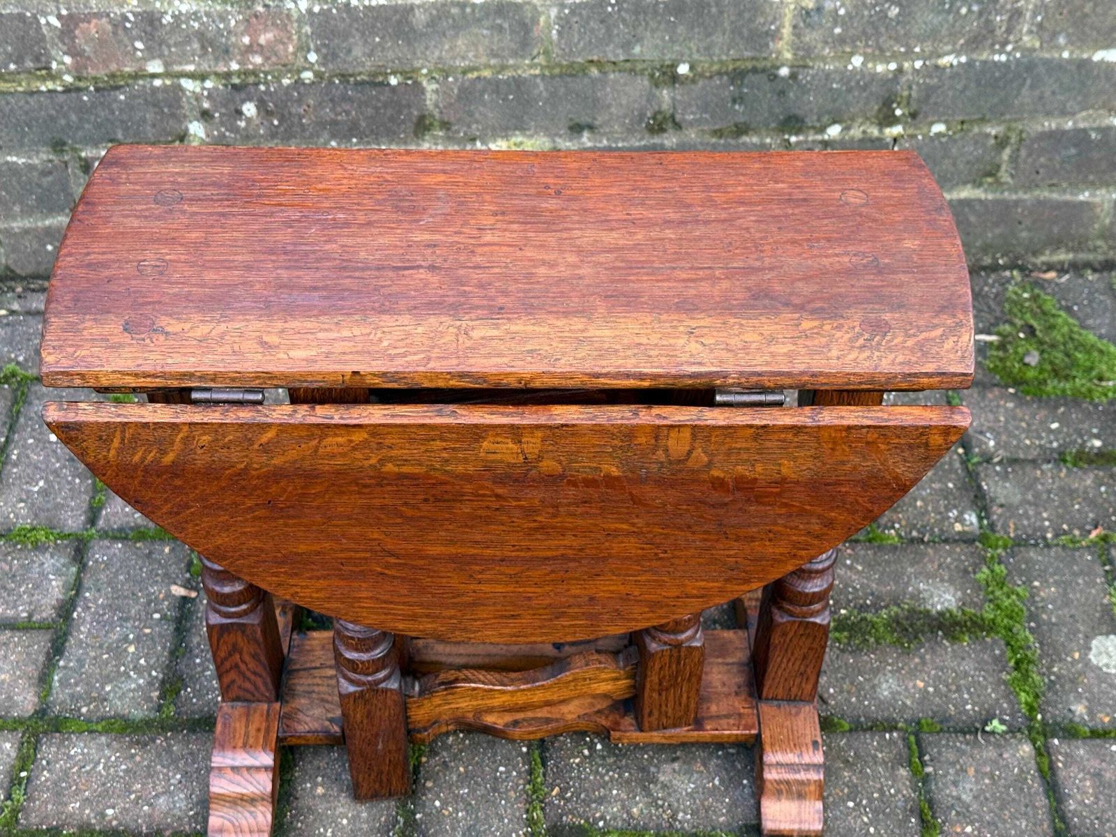 Antique Oak Drop Leaf Occasional Table With Unusual Gateleg Base, Early 20th Century photo vintage