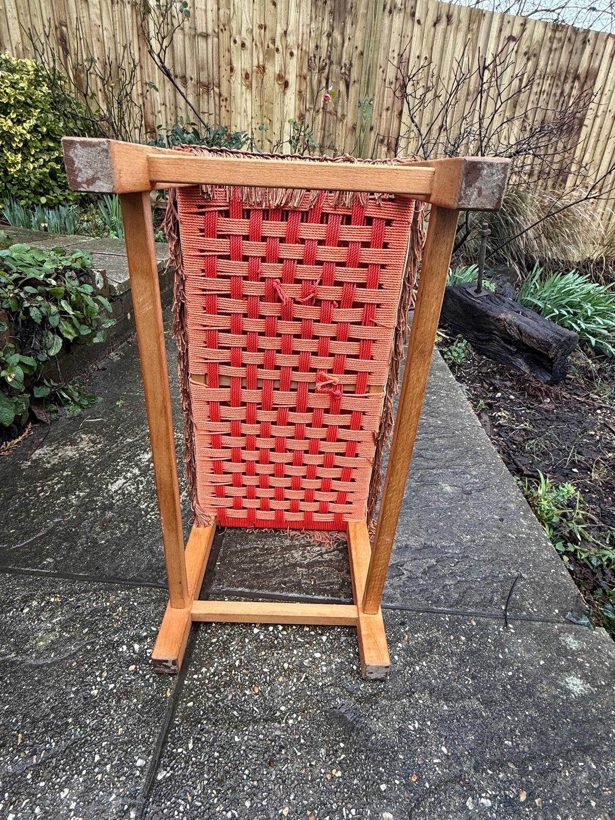 Retro Wooden Footstool With Woven String Seat Covered In A Handwoven Tapestry Top And Decorative Fringe   Pheasant Pattern (54cm W X 30cm H) photo 120.0