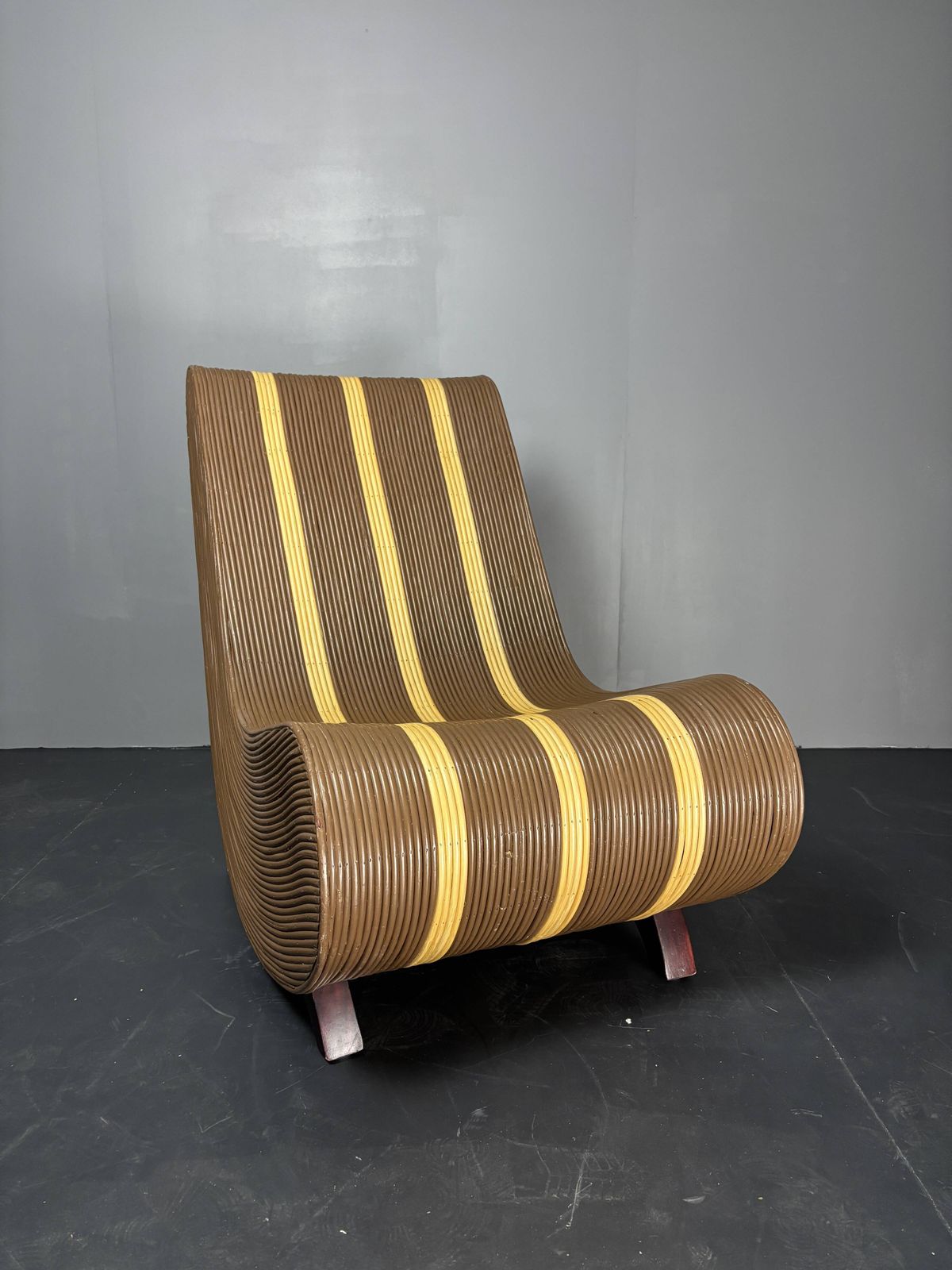 Curvy Wavy Pencil Reed Rattan Bamboo Low Lounge Chair, 1970s photo for sale