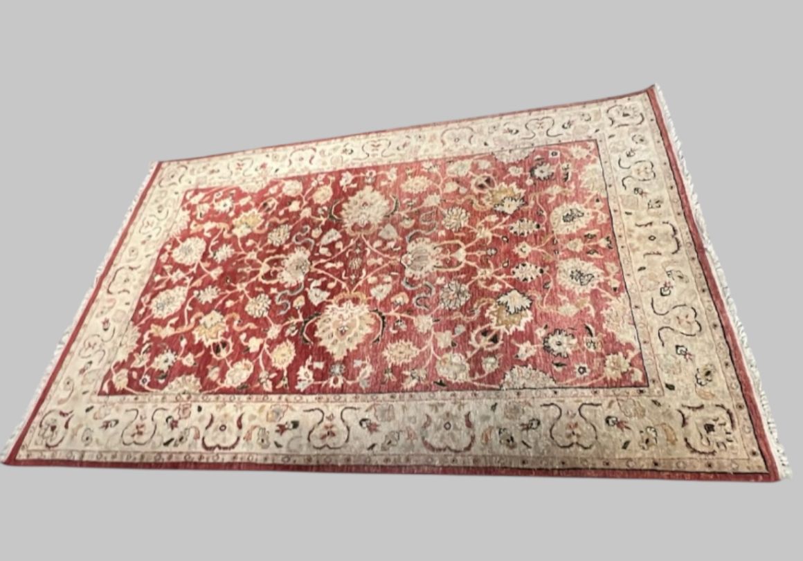 Large Hand Knotted Ziegler Style Wool Rug, Red And Ivory photo furniture