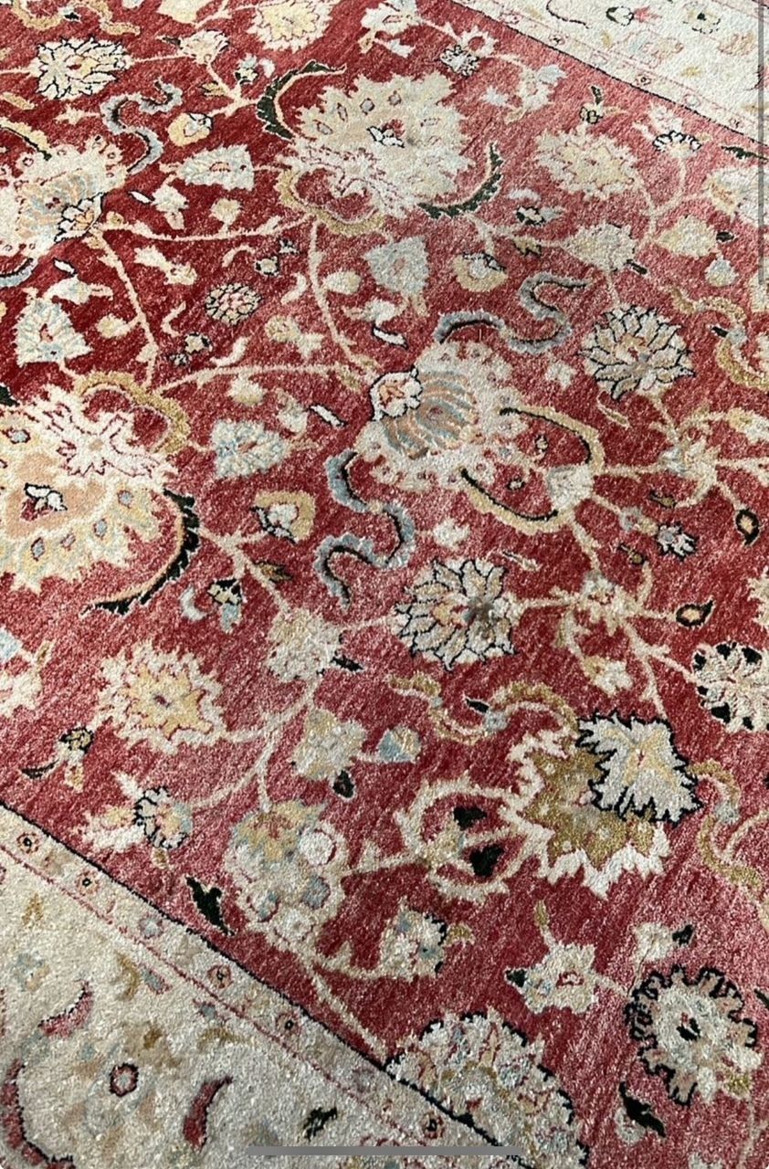 Large Hand Knotted Ziegler Style Wool Rug, Red And Ivory photo for sale