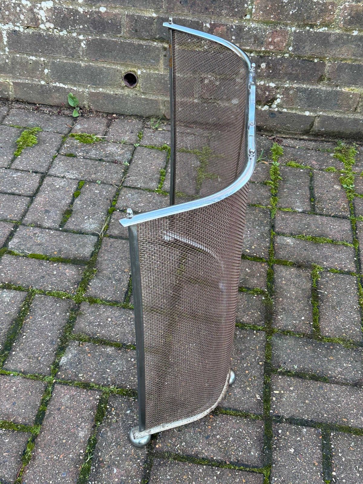Art Deco Metal Fire Screen With Curved Chrome Frame And Mesh Spark Guard photo 175.0