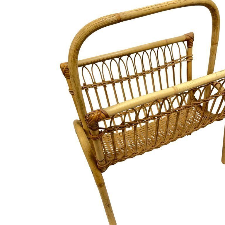 photo furniture Vintage Wicker Newspaper Rack, Boho/Prl, Franco Albini Style, Italy 1970s