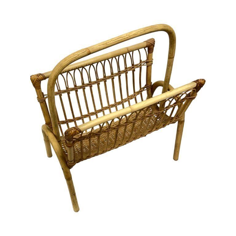 photo for sale Vintage Wicker Newspaper Rack, Boho/Prl, Franco Albini Style, Italy 1970s