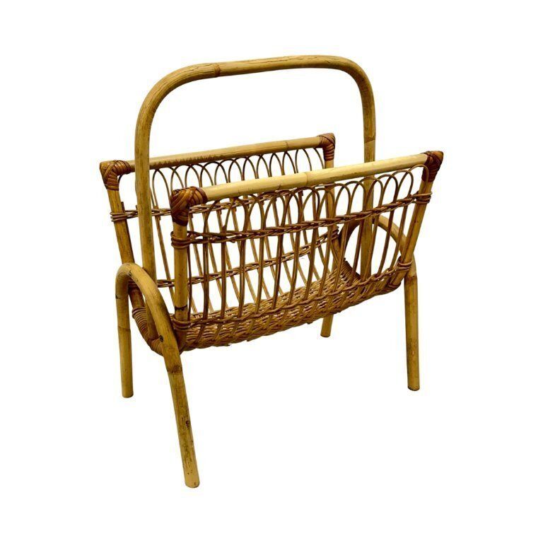 Home Decor Vintage Wicker Newspaper Rack, Boho/Prl, Franco Albini Style, Italy 1970s photo