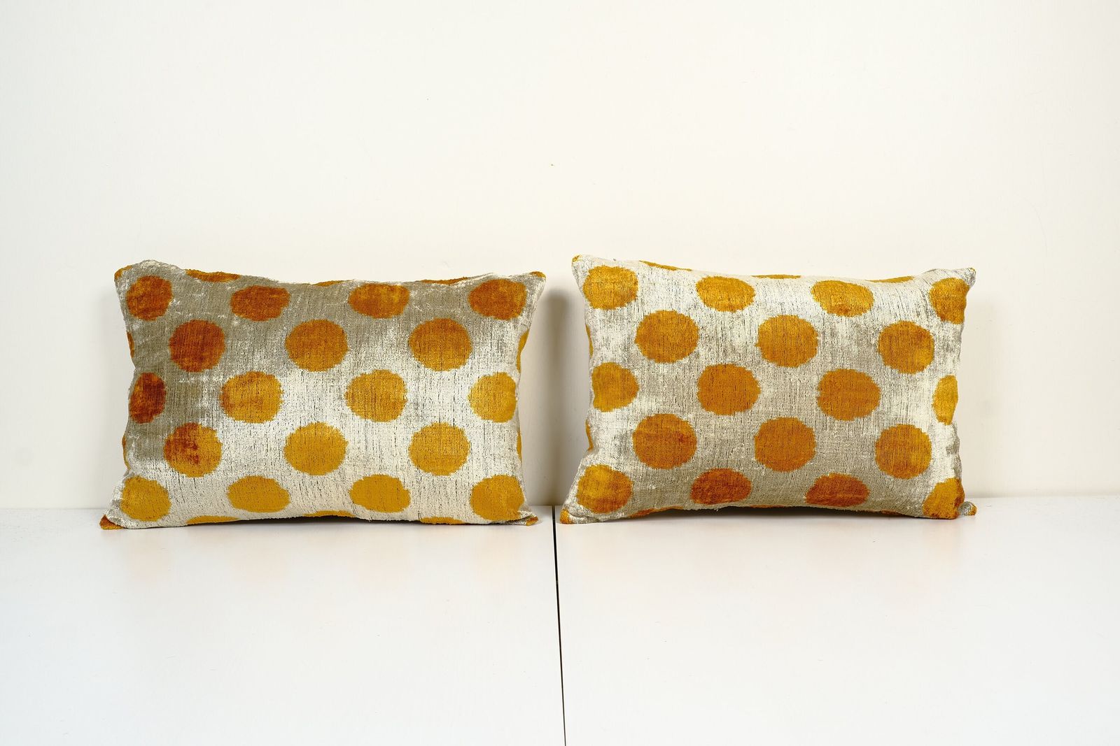 Yellow Polka Dot Velvet Pillow Cover, Set Of 2, Geometric Ikat Pillowcase photo for sale