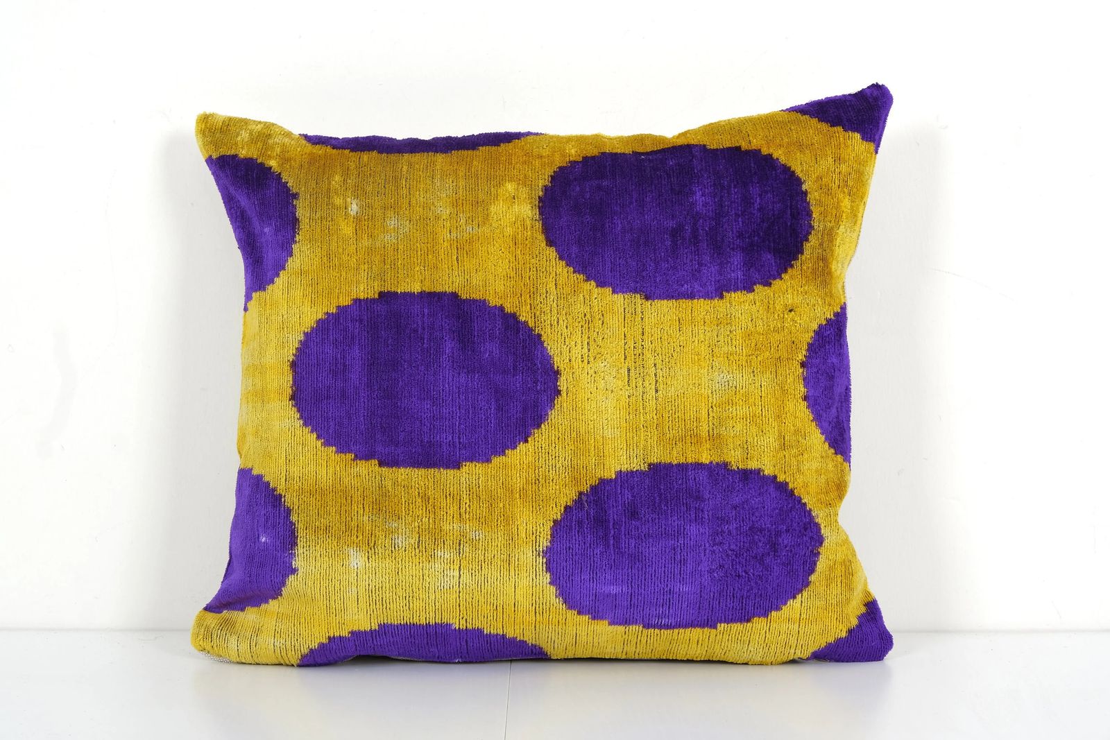 Velvet Ikat Pillow Cover, Dots Purple, Bohemian Cushion