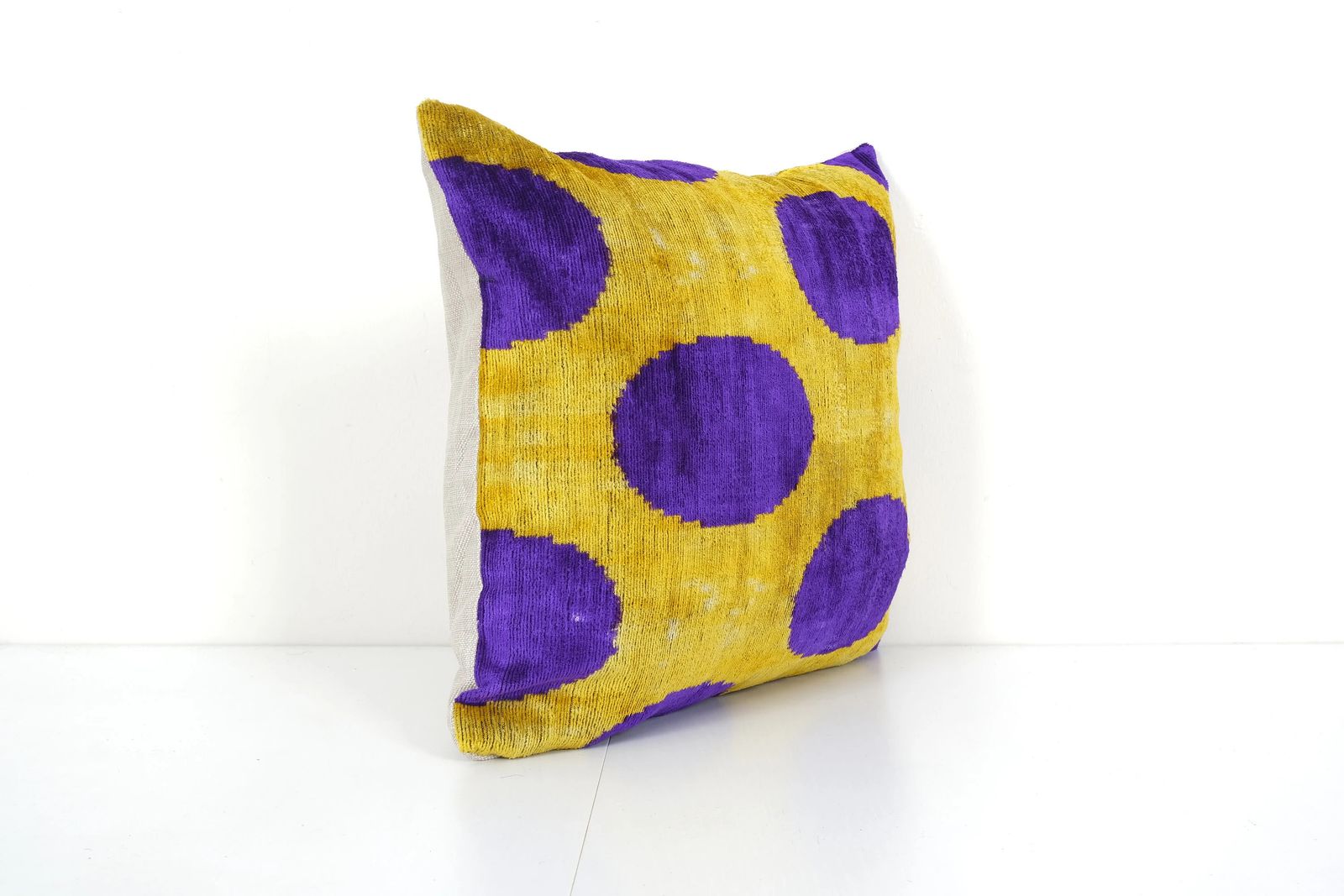 Velvet Ikat Pillow Cover, Dots Purple, Bohemian Cushion photo Textiles