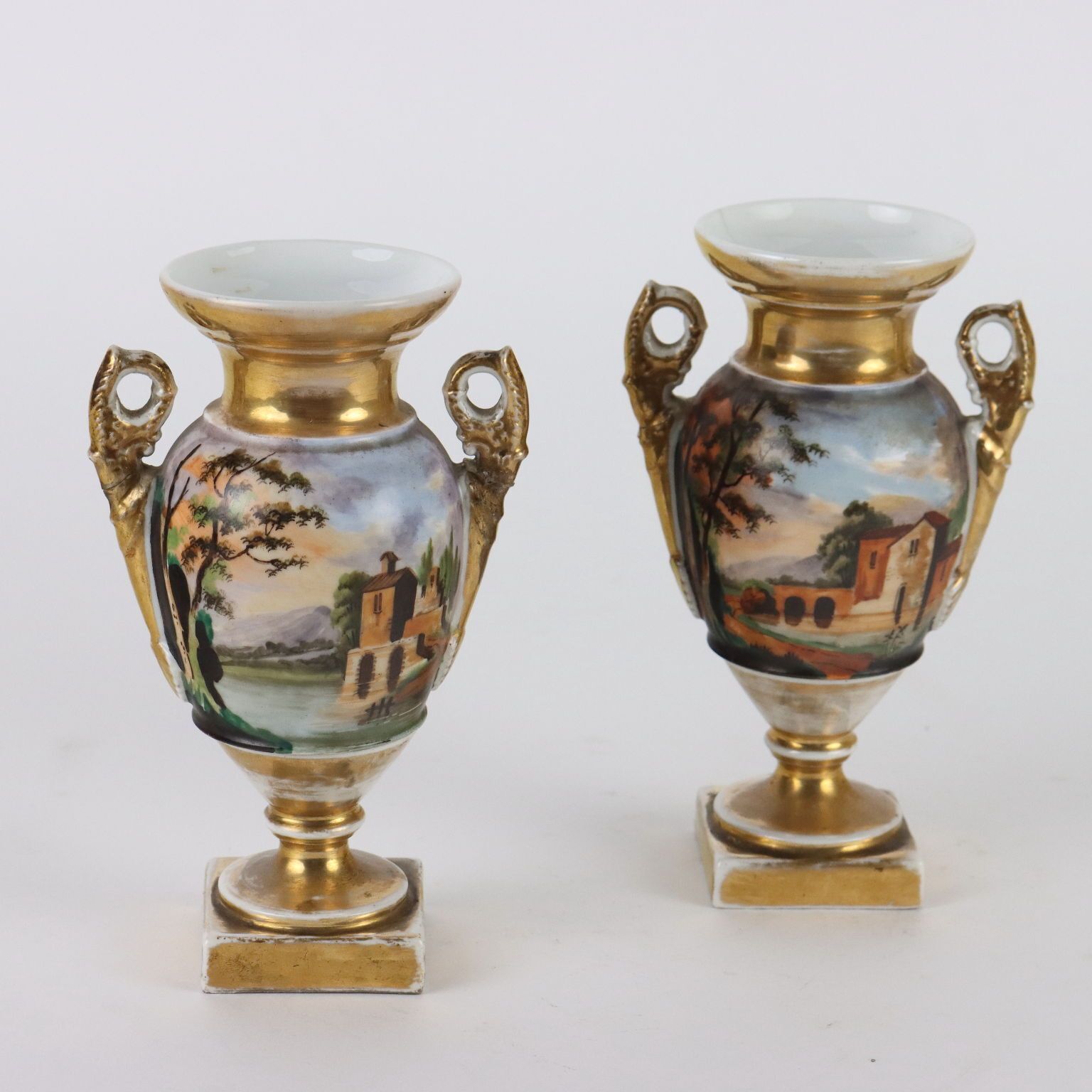 Pair Of Antique Vases Porcelain Empire Style France XIX Century photo vintage