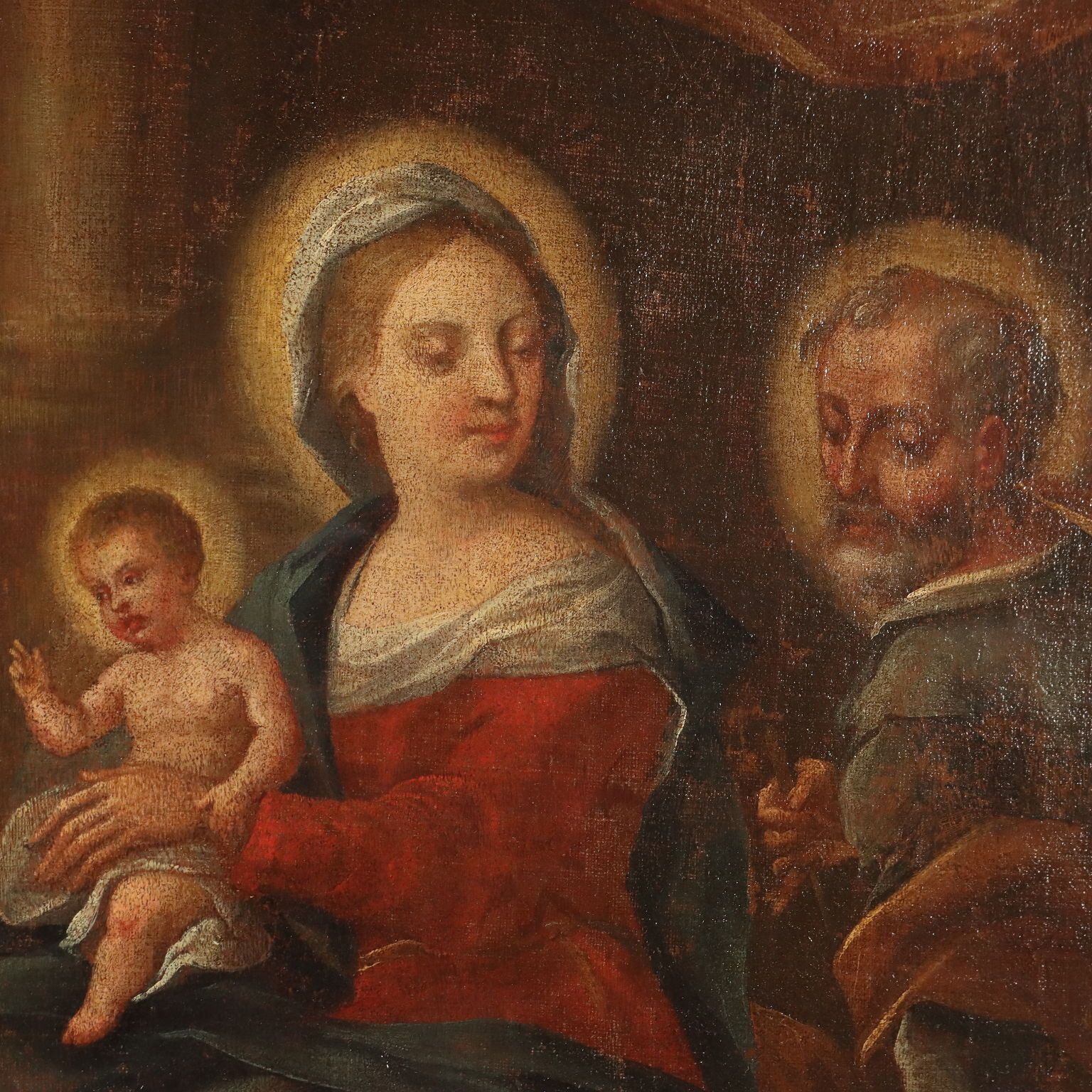 The Holy Family With Saints Antique Painting XVII XVIII Century photo Art