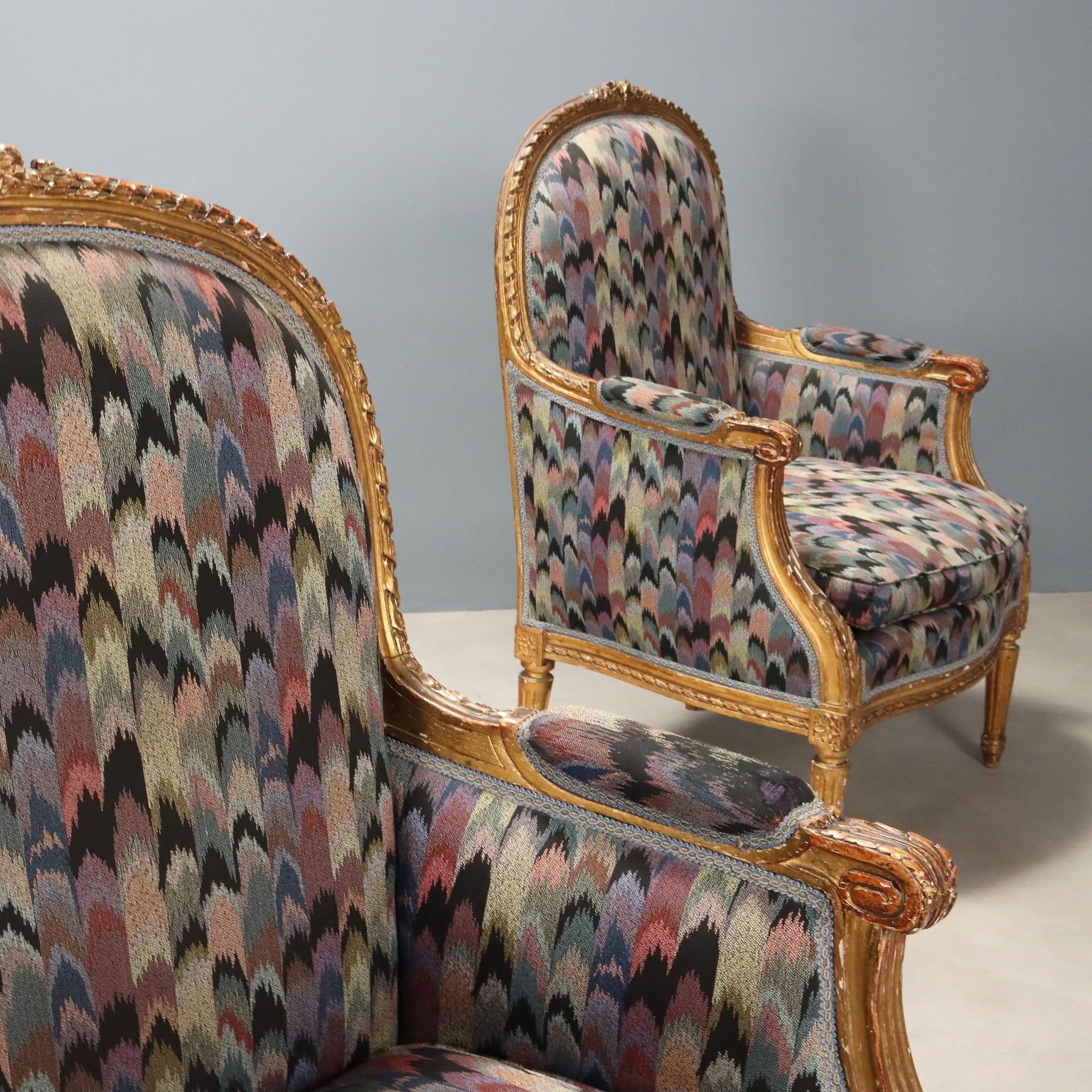 Armchairs Neoclassical Style Carved Wood XIX Century photo for sale