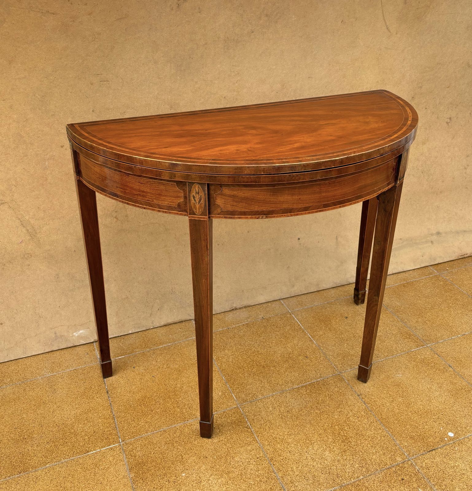 Neoclassical Demi Lune Table With Green Leather Top, 1940s photo Furniture