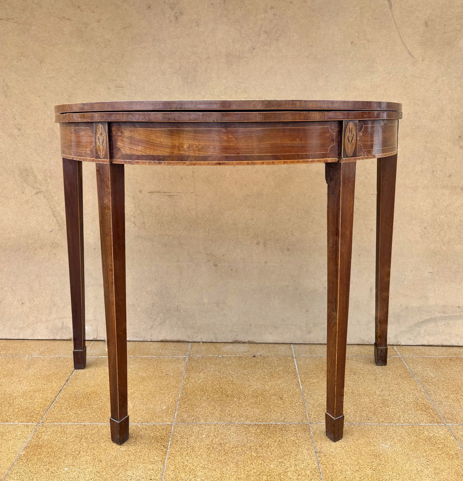 Furniture Neoclassical Demi Lune Table With Green Leather Top, 1940s photo