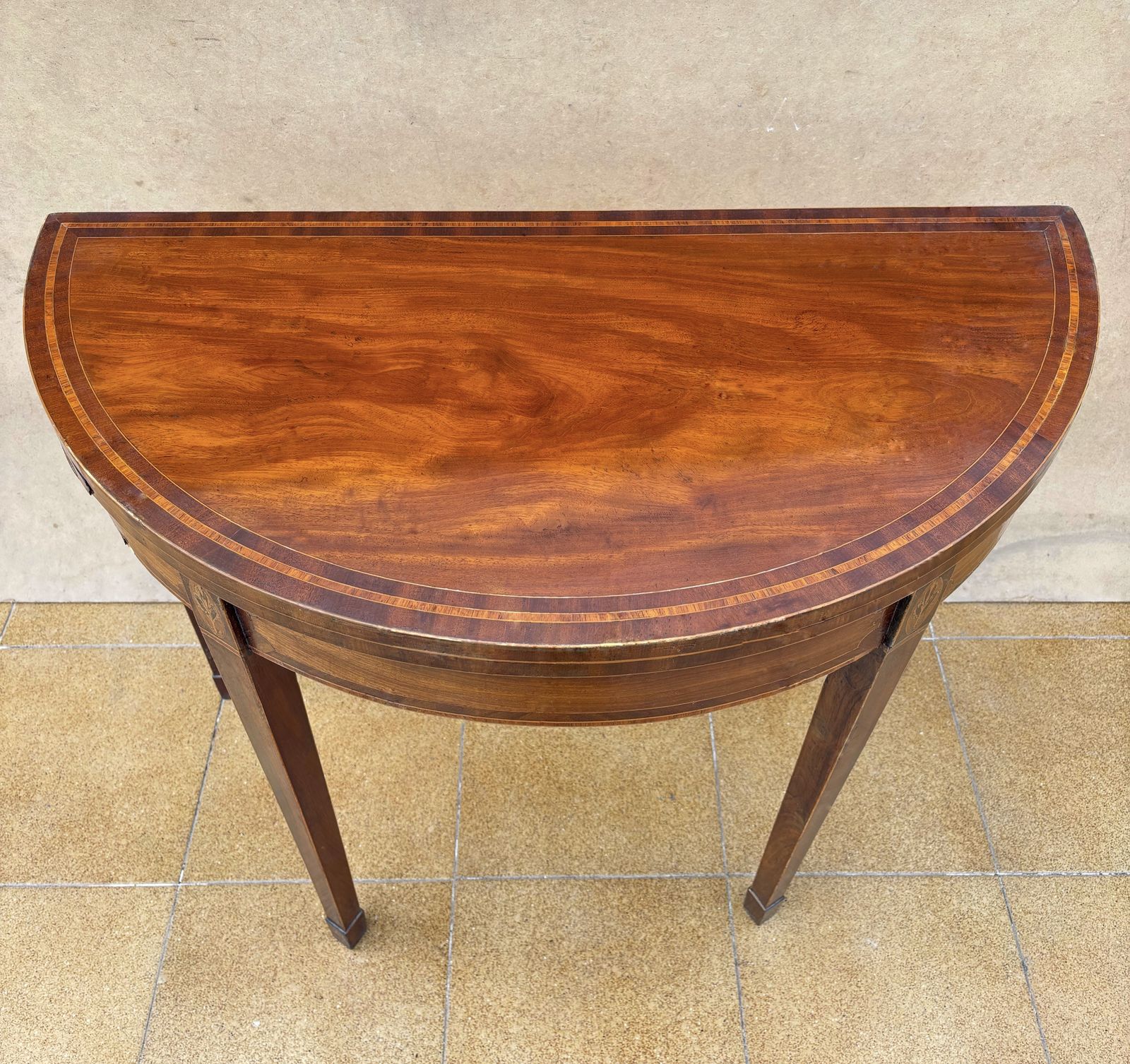 2300.0 Neoclassical Demi Lune Table With Green Leather Top, 1940s photo