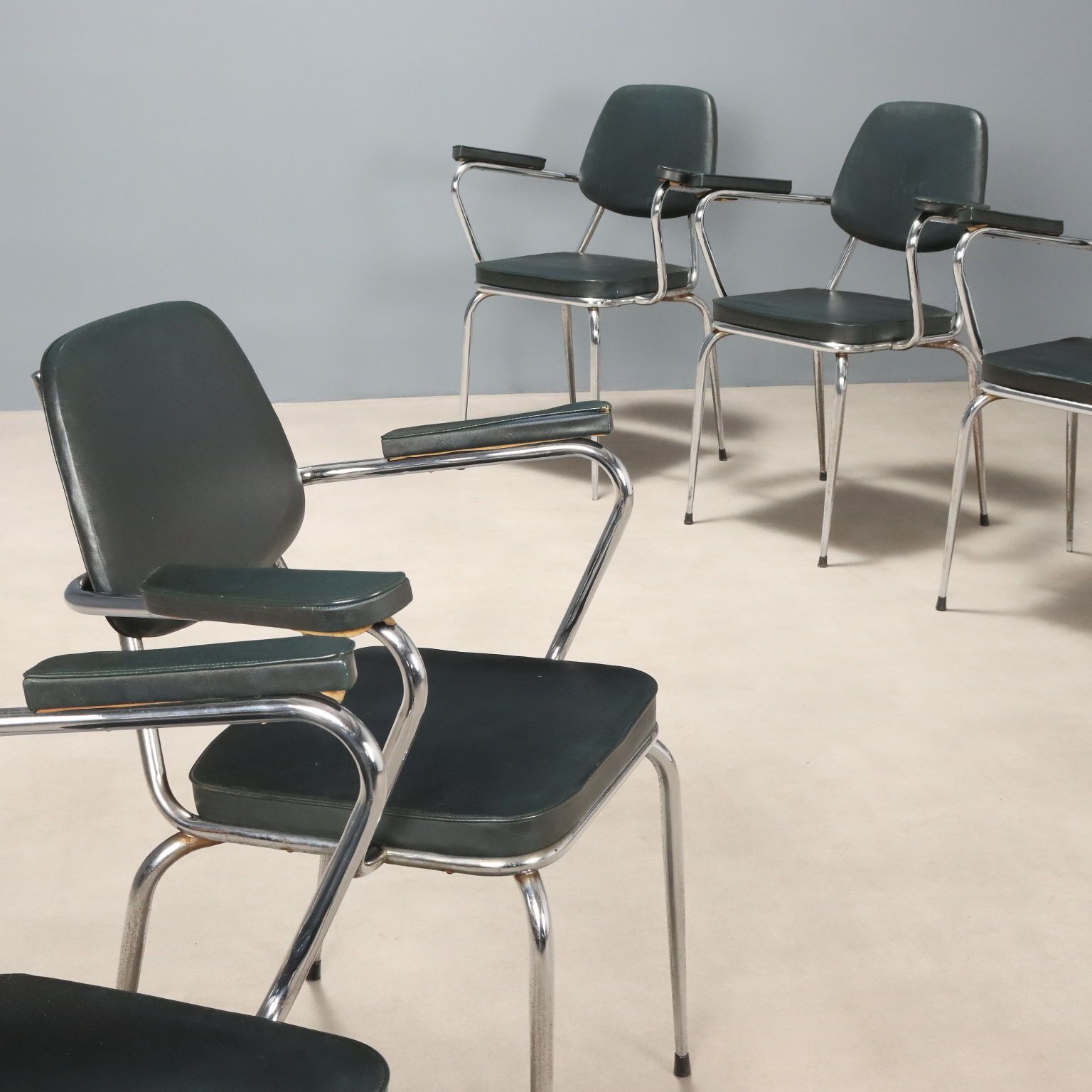Vintage Chairs Chromed Metal Leatherette Design Italy 1960s 70s photo for sale