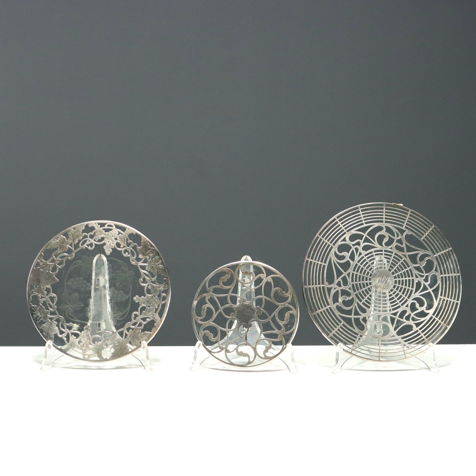 Antique Trivets Silver Glass Europe USA XX Century