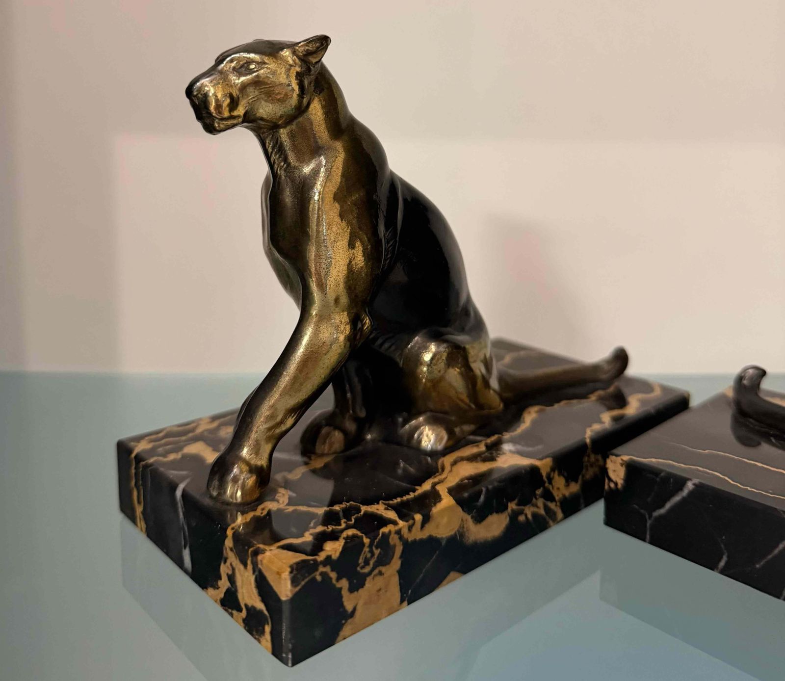 Pair Of French Art Deco Sculptural Bookends With Panthers , 1930s photo buy