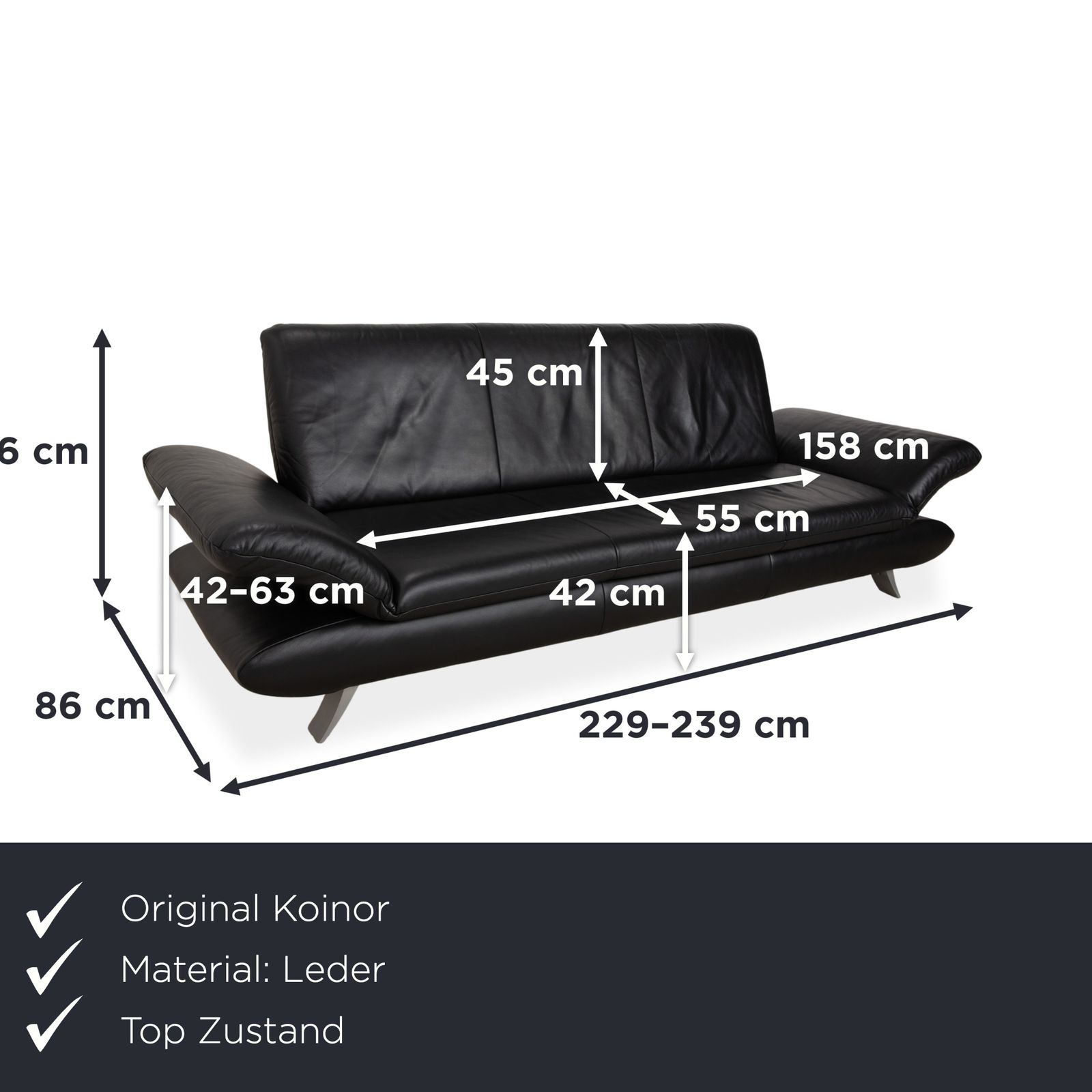 Koinor Rossini Driezitsbank Leer, Donkerblauw, Manuele Functie photo furniture