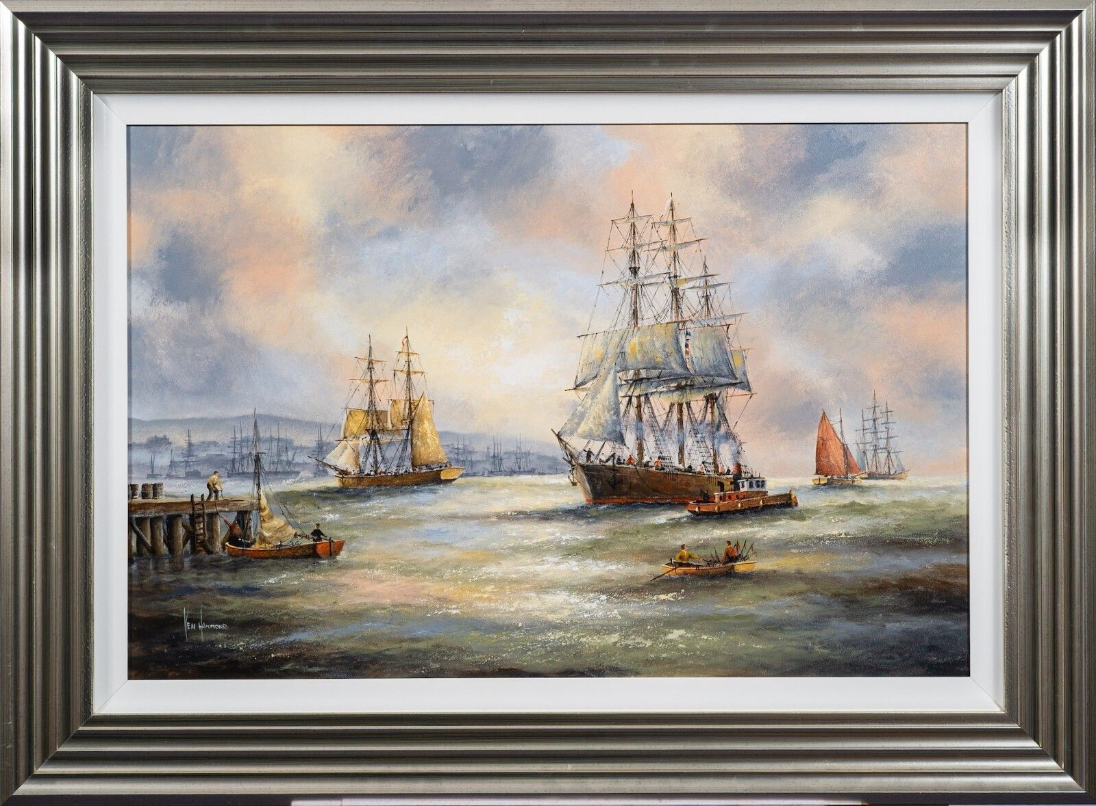 Ken Hammond (British B.1948) Large Superb Maritime Ships Seascape Oil Painting photo buy
